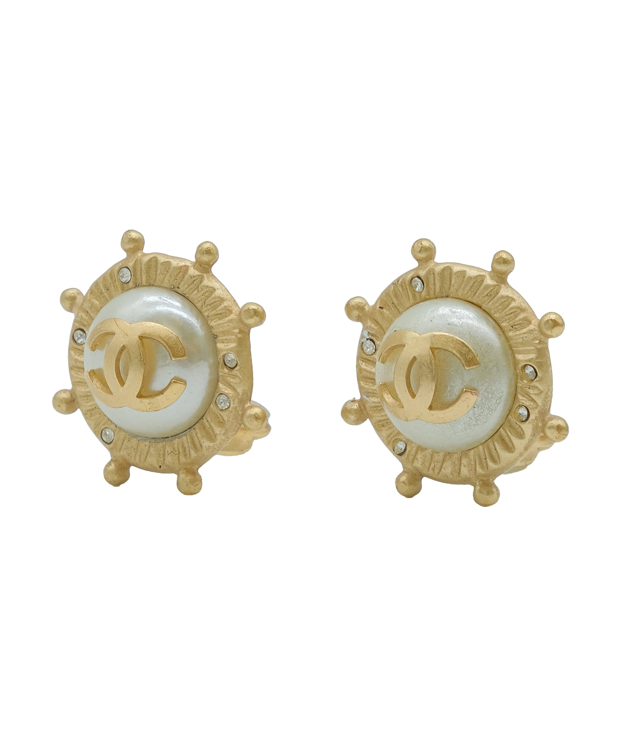 Chanel CC Pearl Gold Clip On Earrings ASC5309