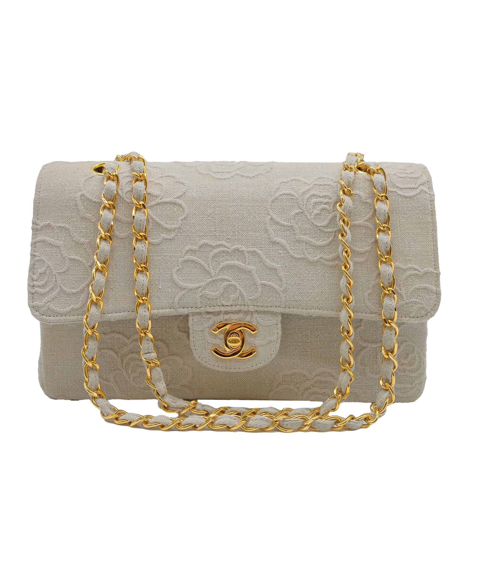 Chanel Beige Cavas Camellia Flap  DXBS0565