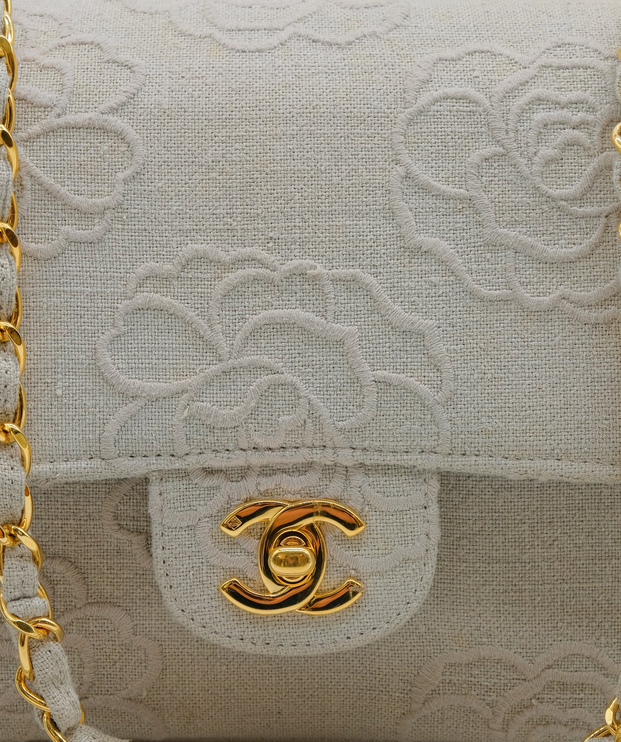 Chanel Beige Cavas Camellia Flap  DXBS0565