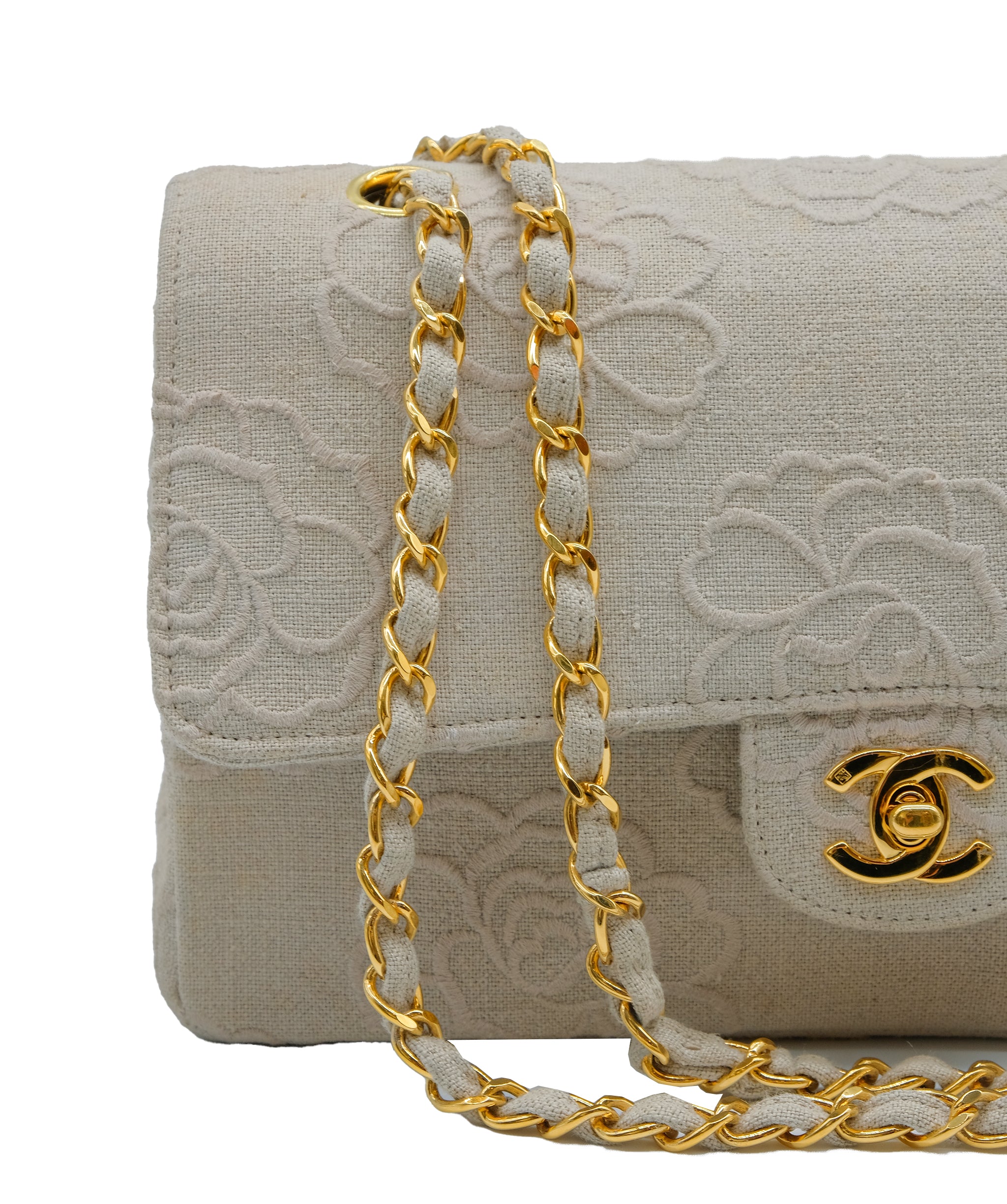 Chanel Beige Cavas Camellia Flap  DXBS0565