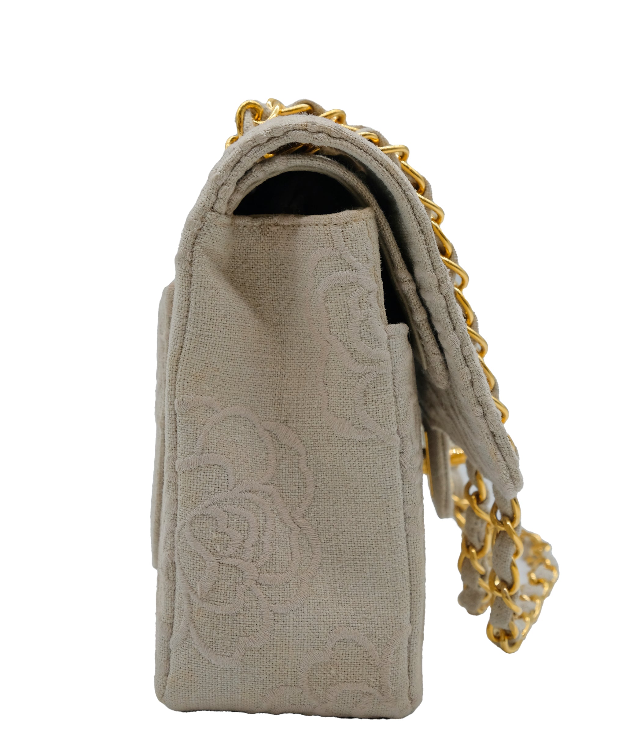 Chanel Beige Cavas Camellia Flap  DXBS0565