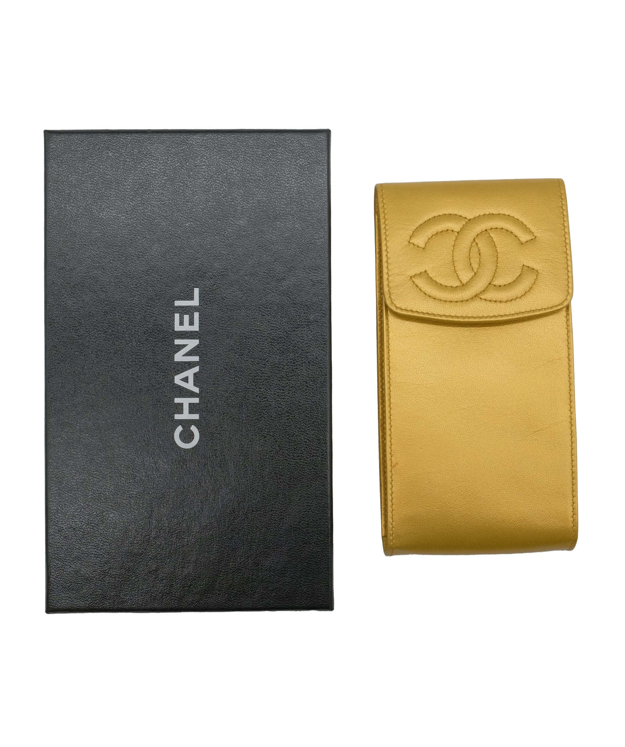 CHANEL Coco Mark Pouch, Accessory Case, Leather, Gold, Vintage Pouch, Chanel  DXBS0131