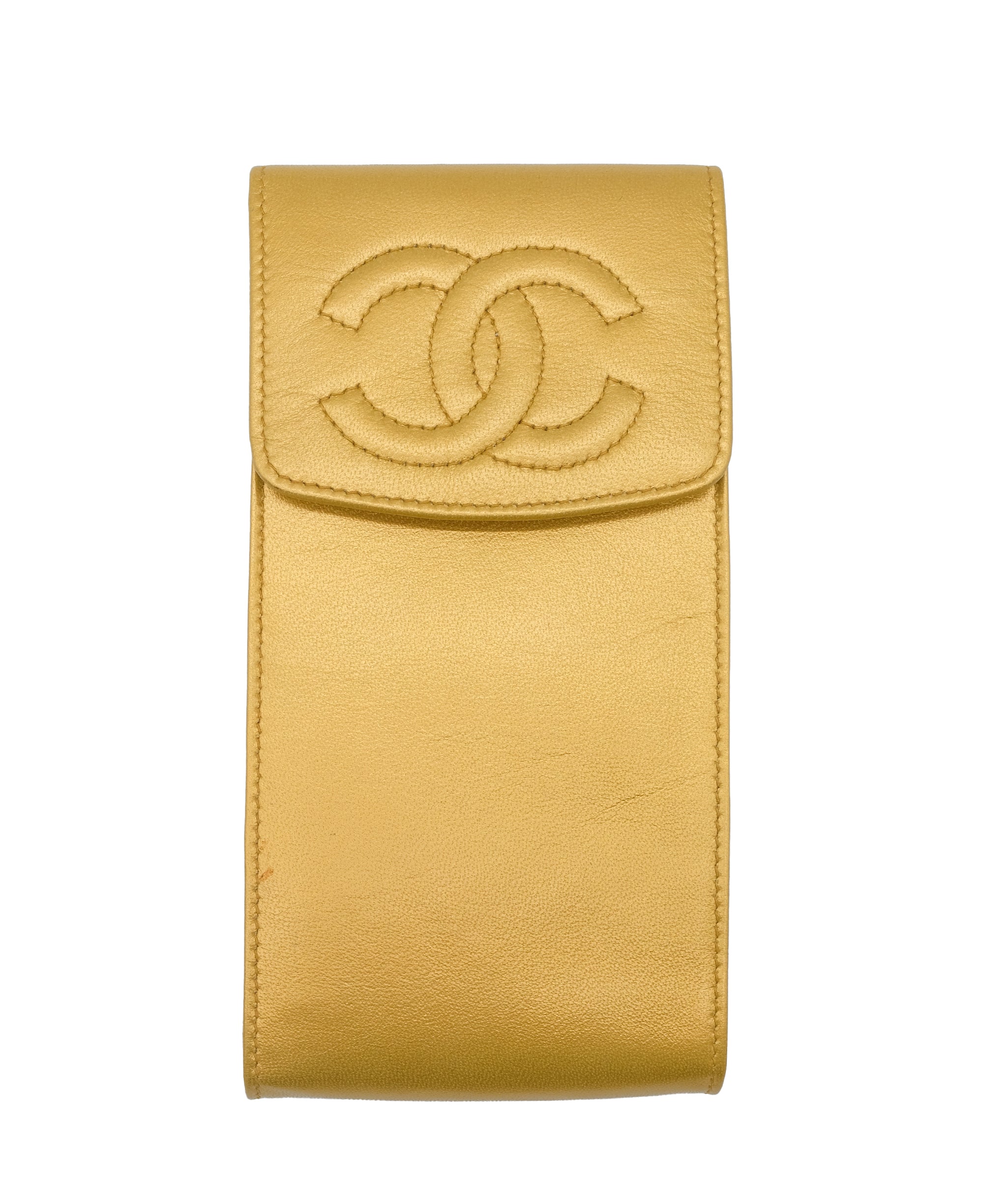 CHANEL Coco Mark Pouch, Accessory Case, Leather, Gold, Vintage Pouch, Chanel  DXBS0131