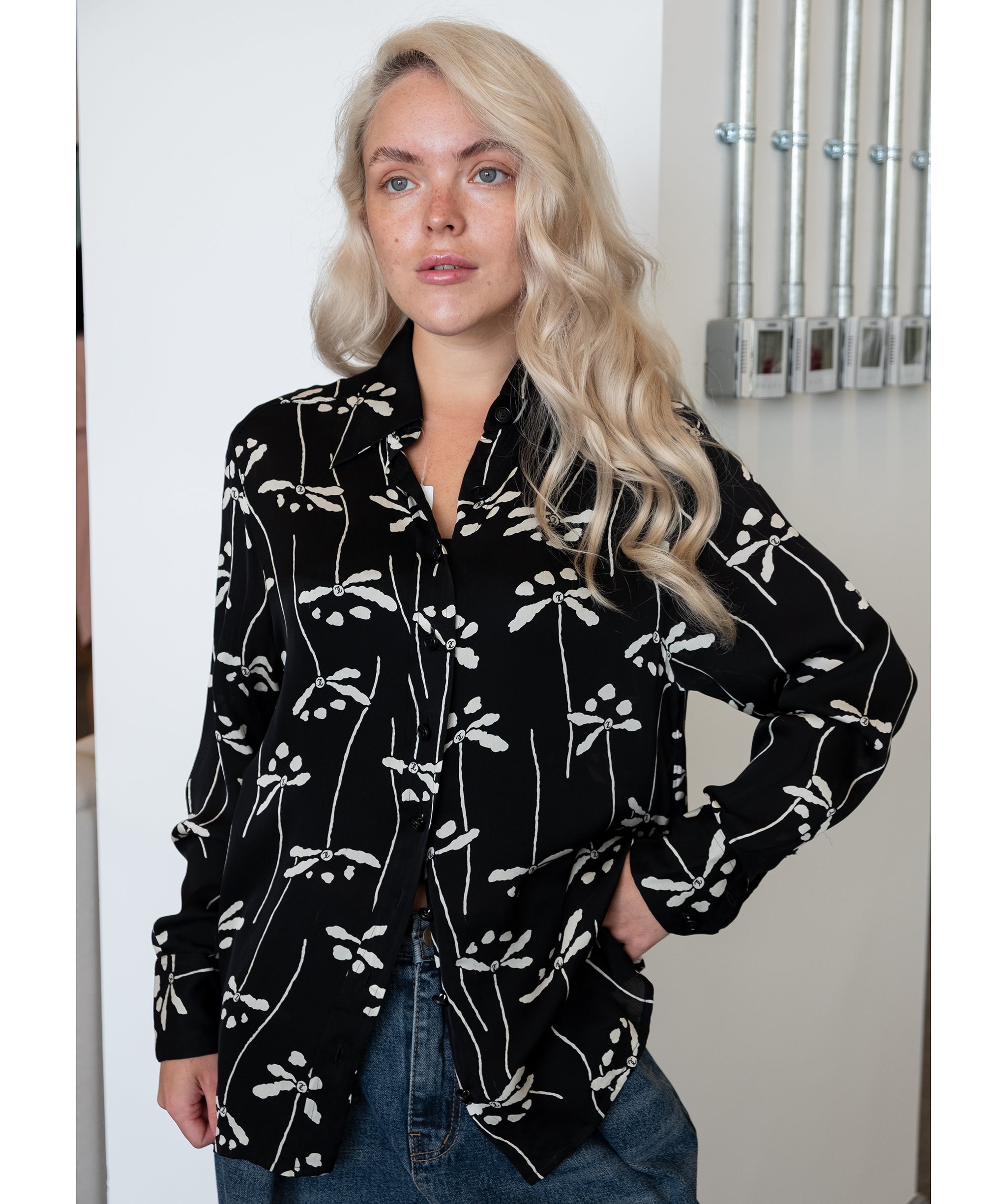 Chanel Dragonfly Print Silk Shirt Black DXBS0183