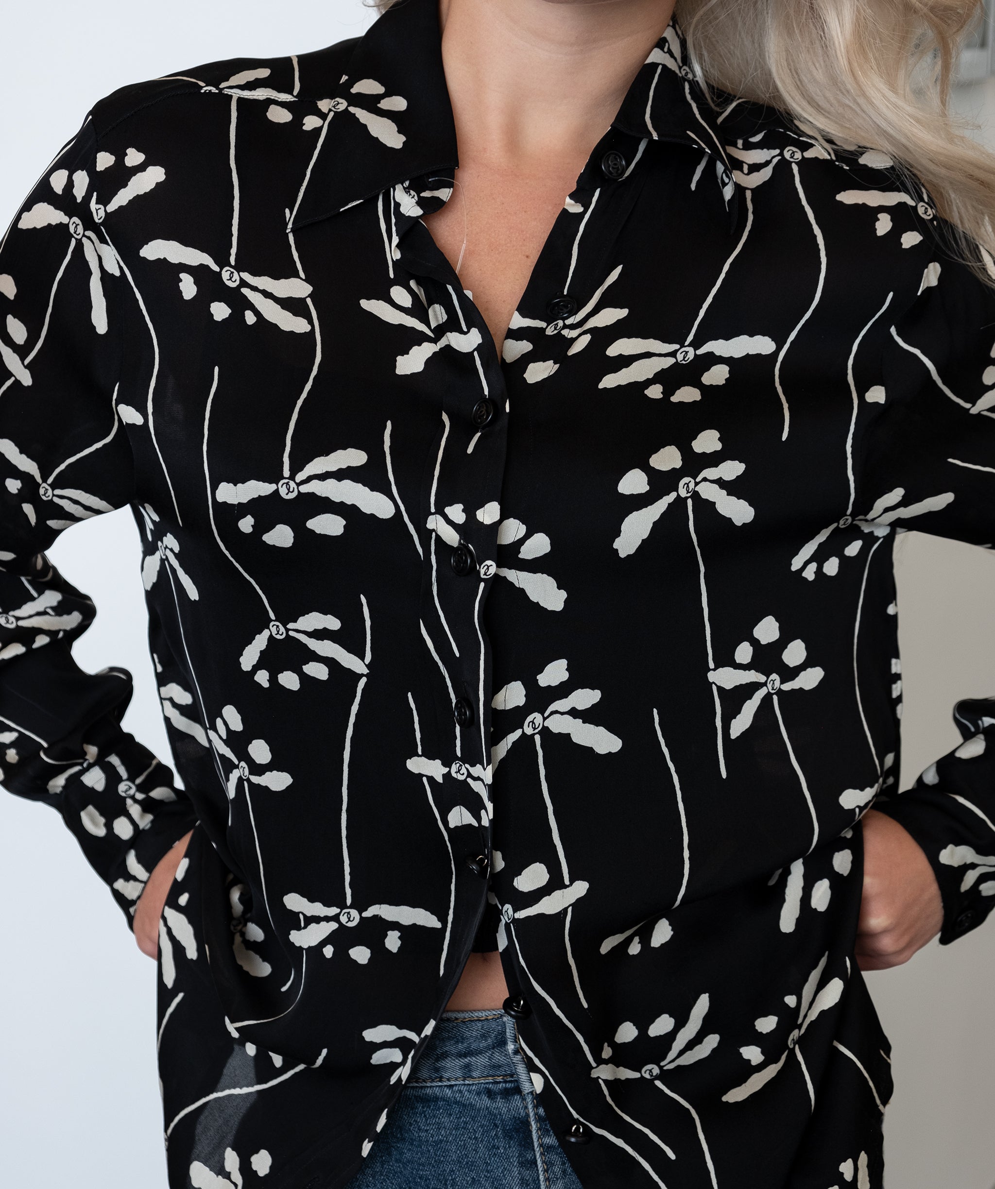 Chanel Dragonfly Print Silk Shirt Black DXBS0183