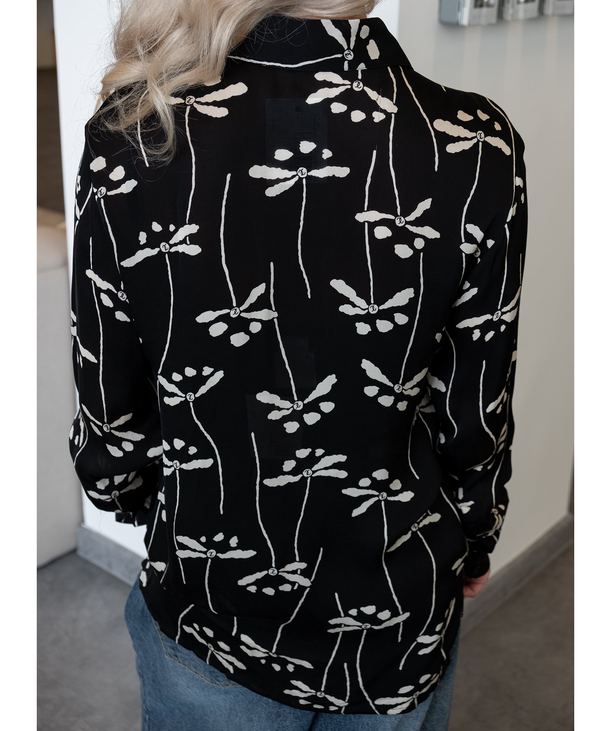 Chanel Dragonfly Print Silk Shirt Black DXBS0183