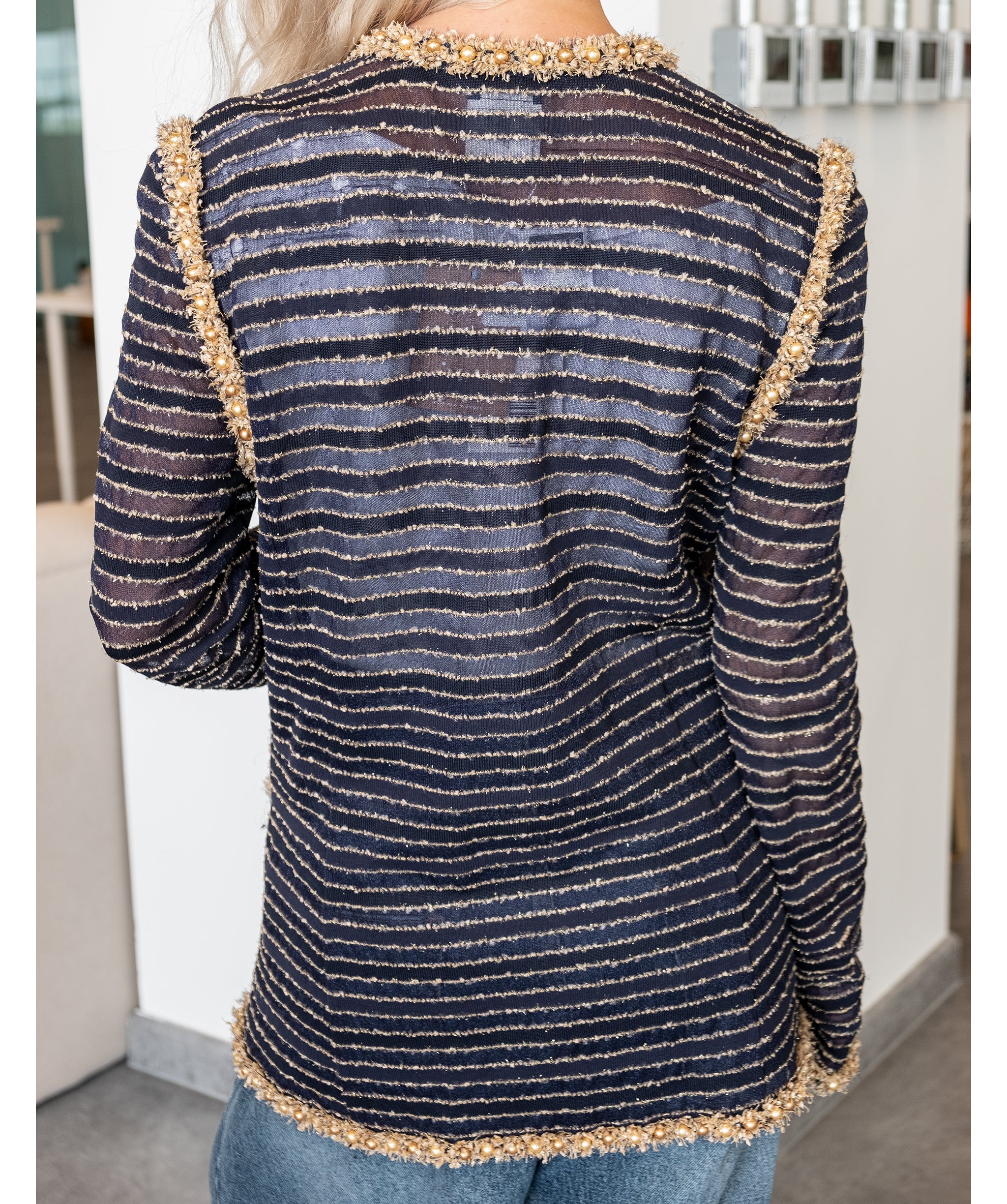 Chanel Stripe Cardigan with Gold Embellished Detailing - RJC3139