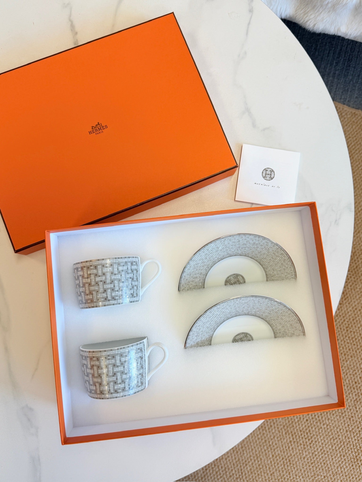 Hermès "Mosaique au 24 Platinum" Coffee Cup & Saucer Set