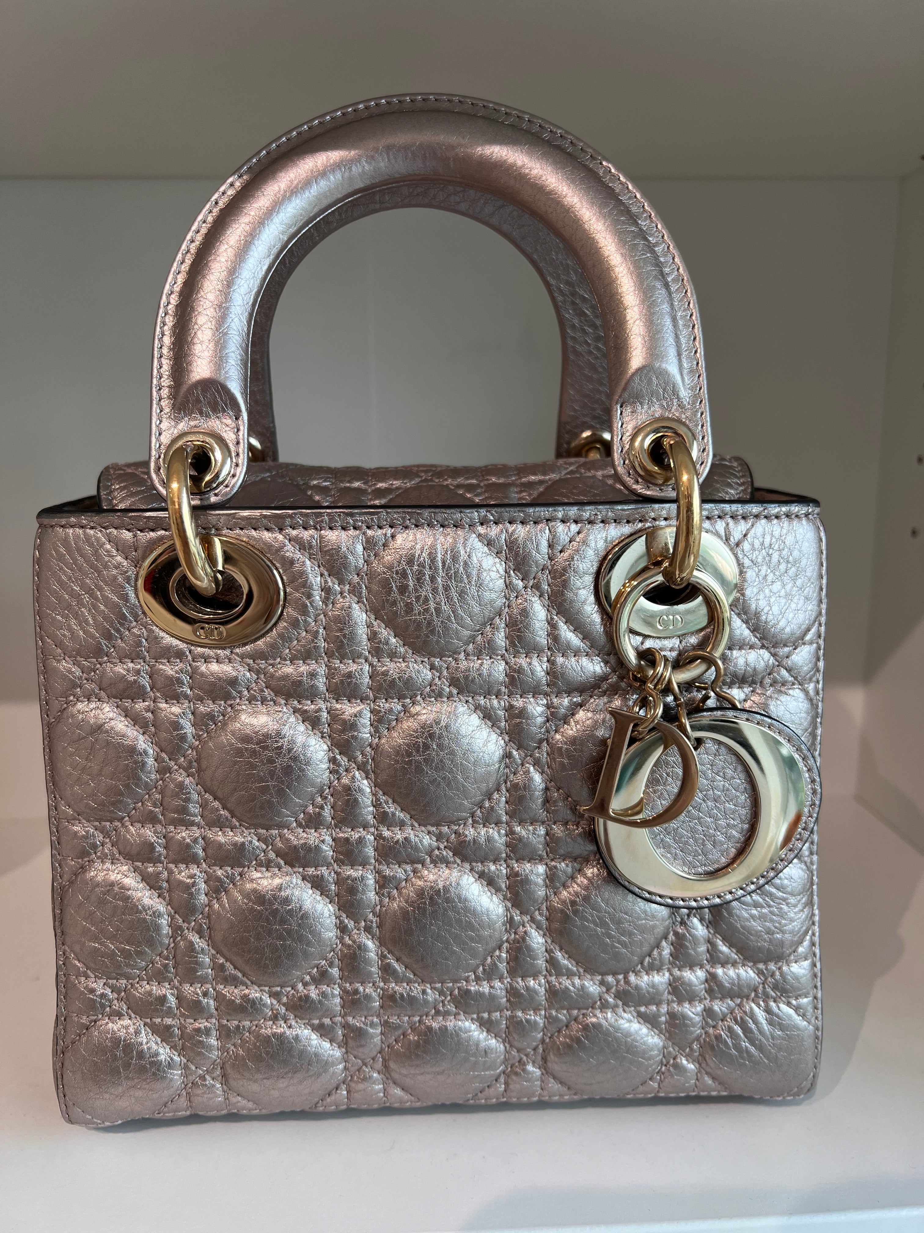 Lady Dior Small Metallic Rose Gold Calfskin GHW (Flap) SYCM268