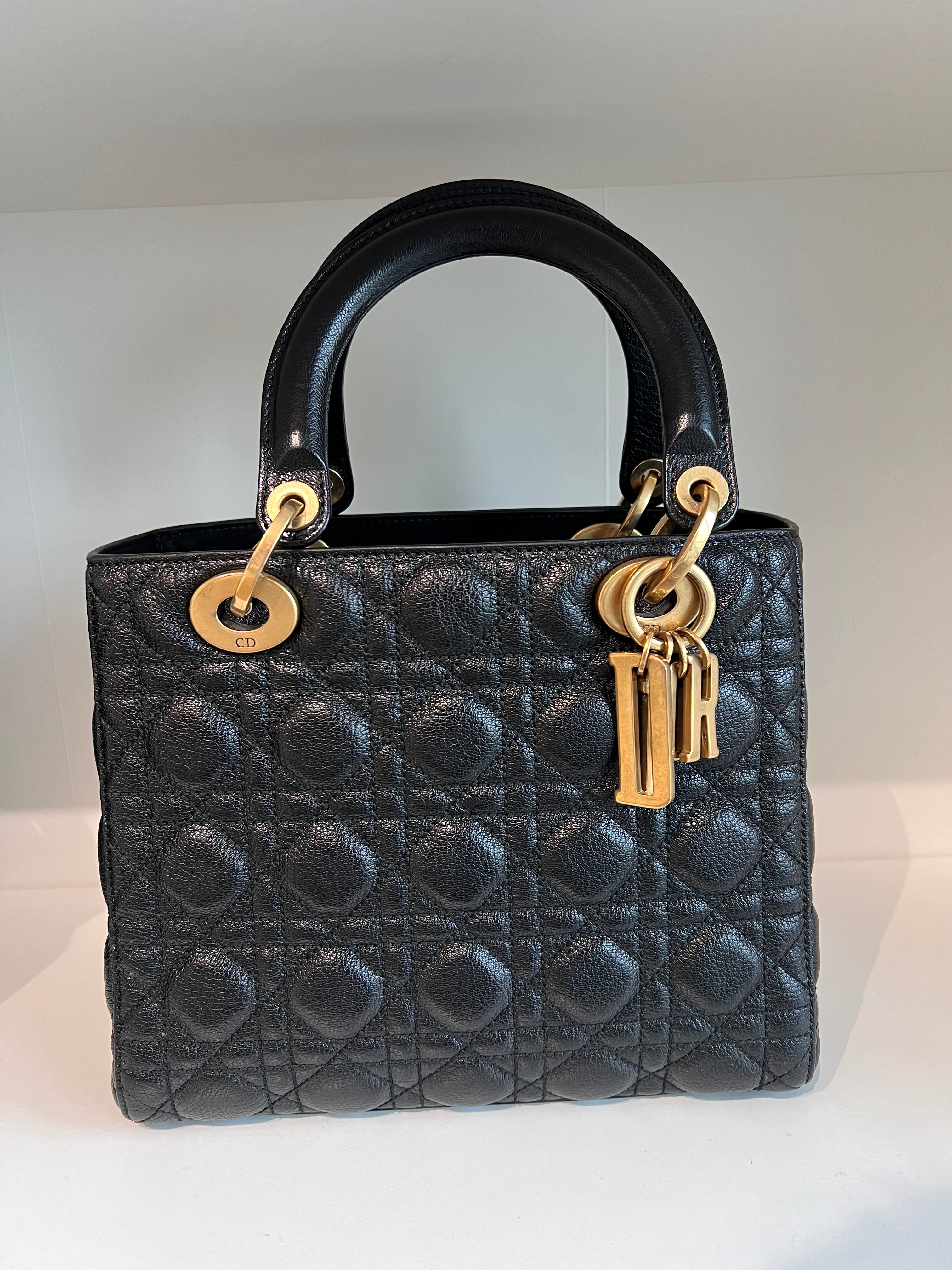 Lady Dior Medium Black Grained Calfskin GHW SYCM244