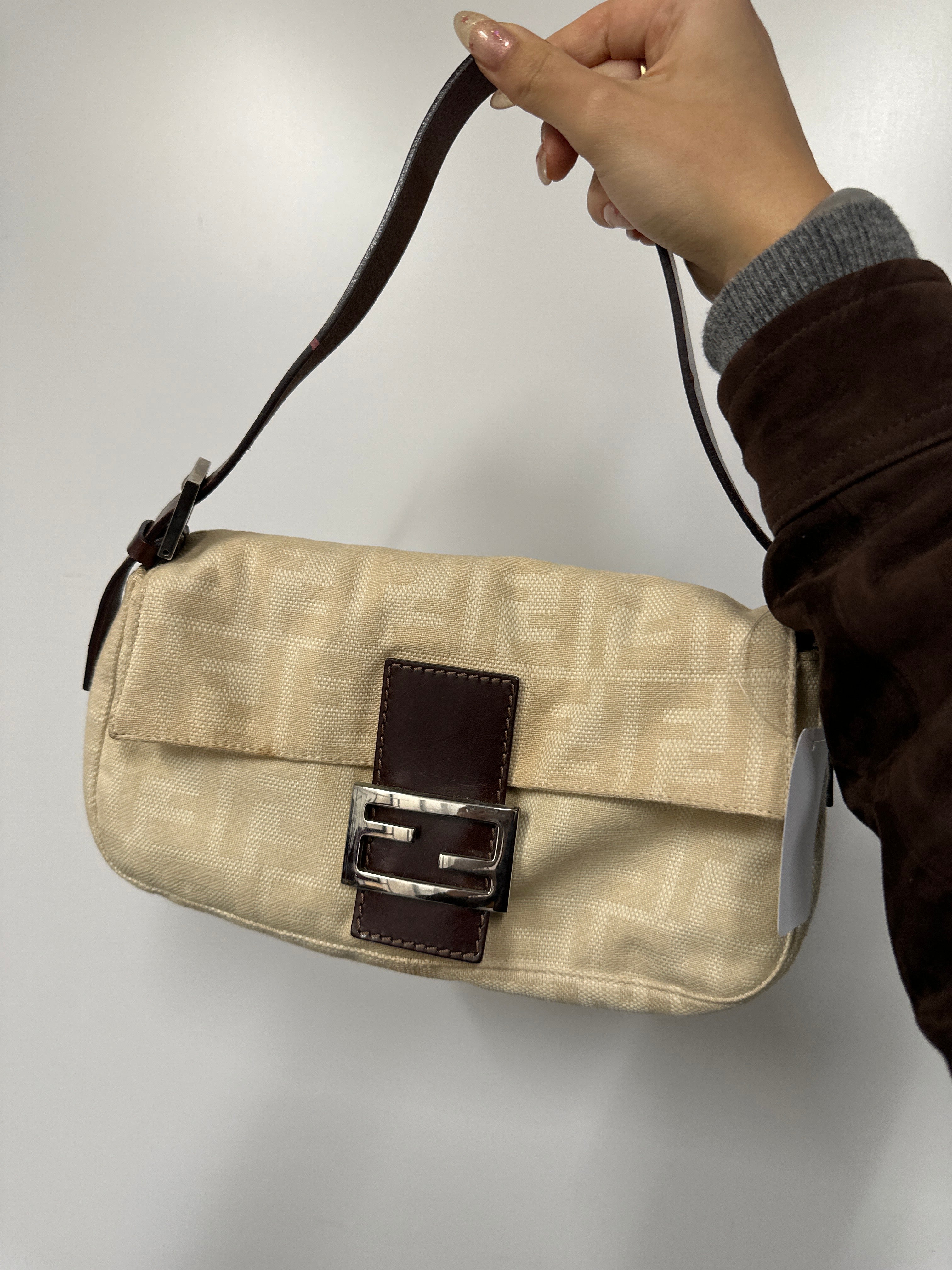 FENDI Canvas×Leather BeigexBrown Zucca Mamma Baguette B1122AYXMC