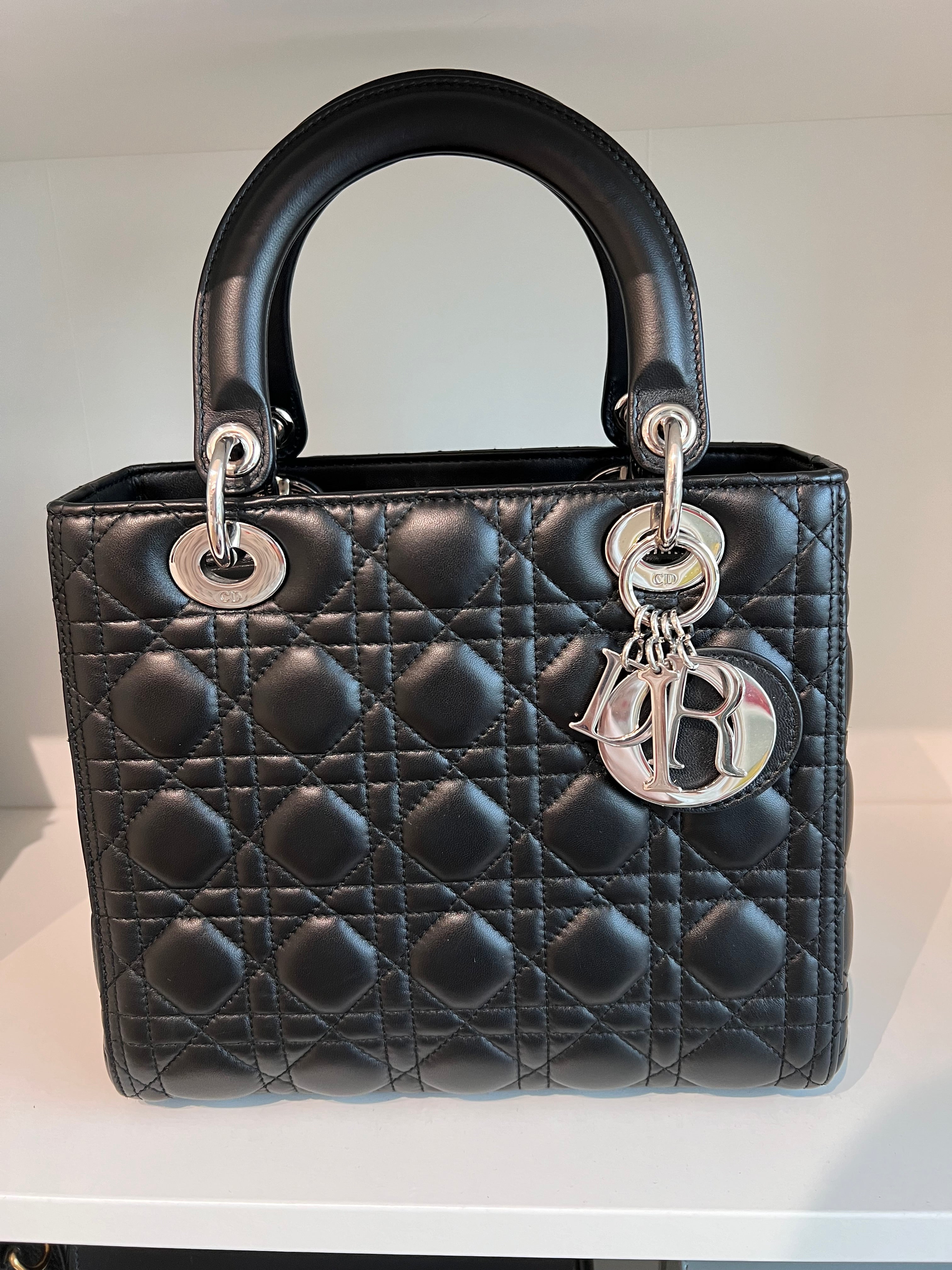 Lady Dior Medium Black Lambskin SHW SYCM243