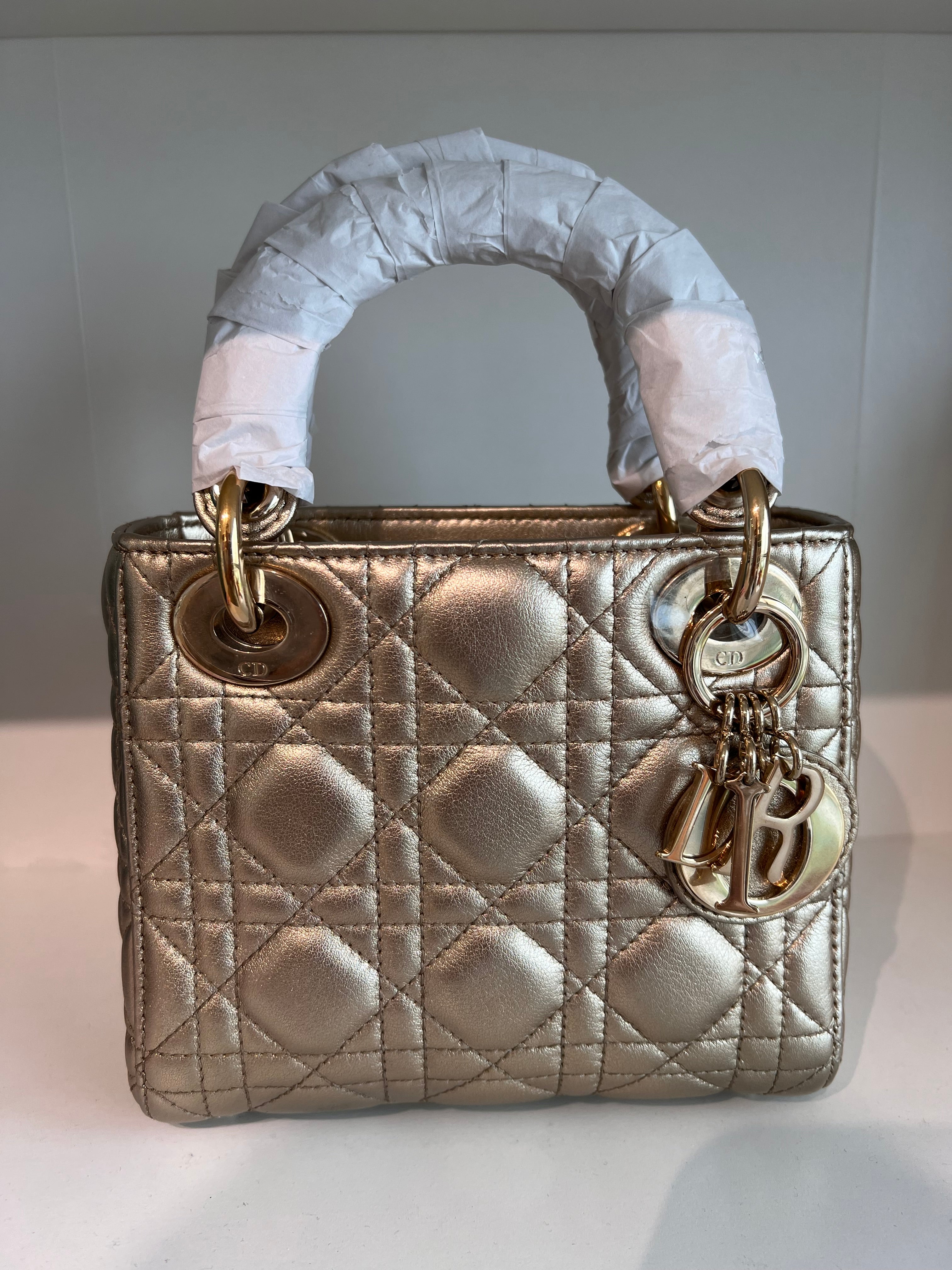 Lady Dior Mini Metallic Gold Lambskin GHW SYCM264