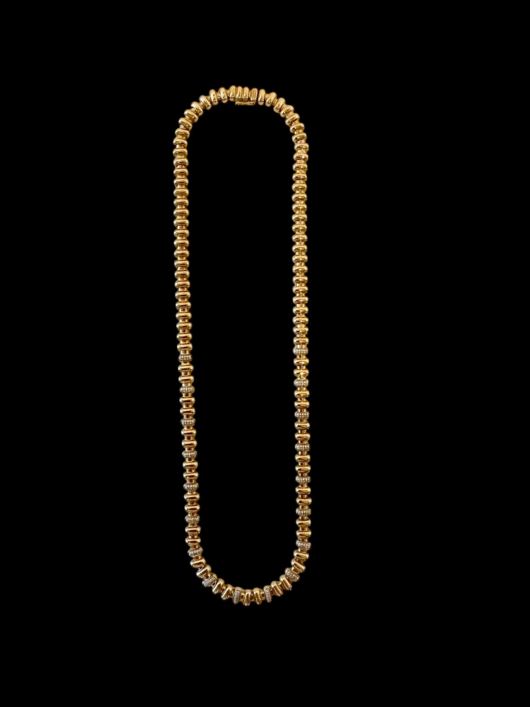 Flat & Detailed 18K Yellow Gold Necklace with White Diamonds