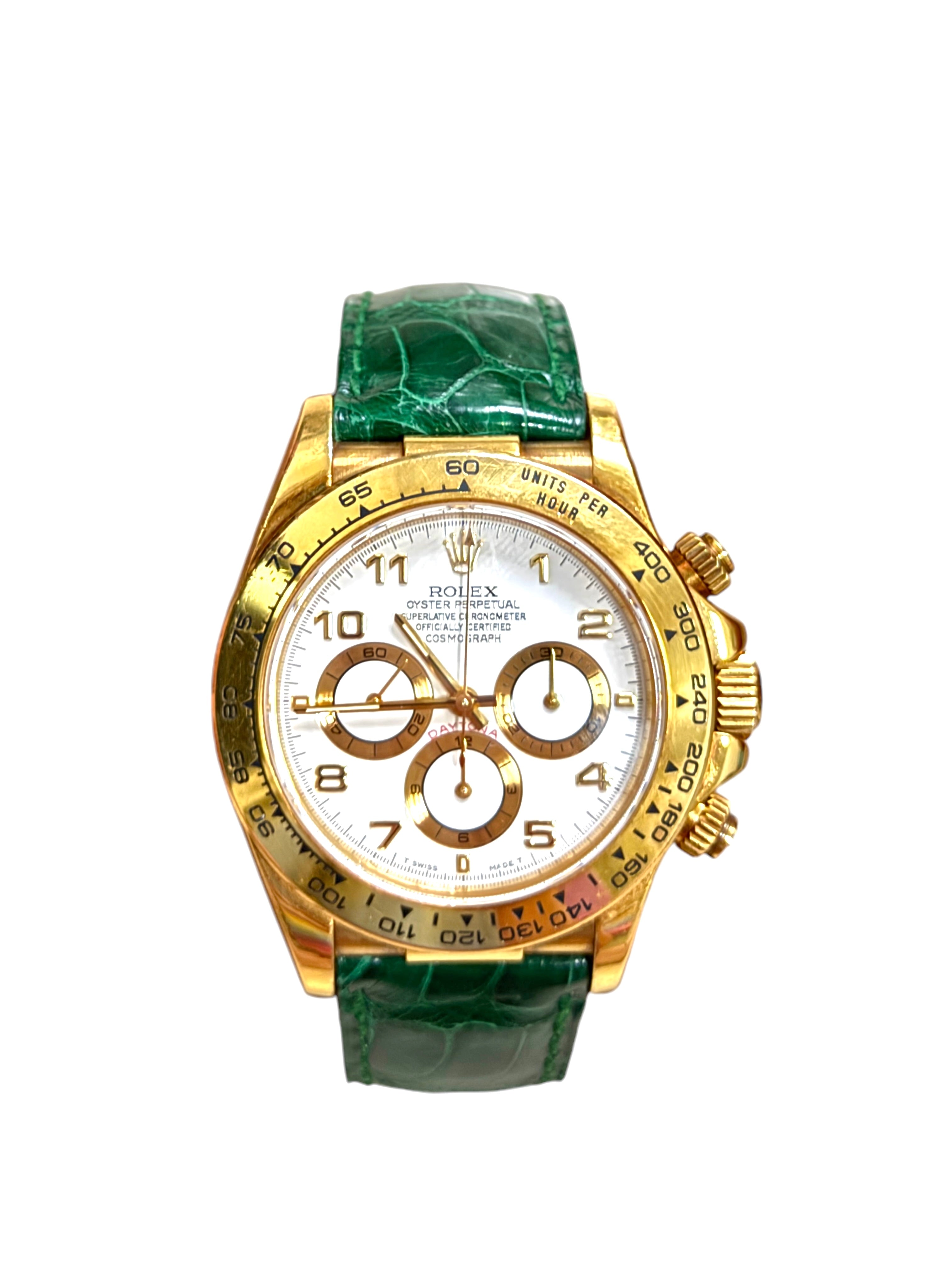 Rolex Vintage Daytona White Dial YG Emerald Strap SKCC167