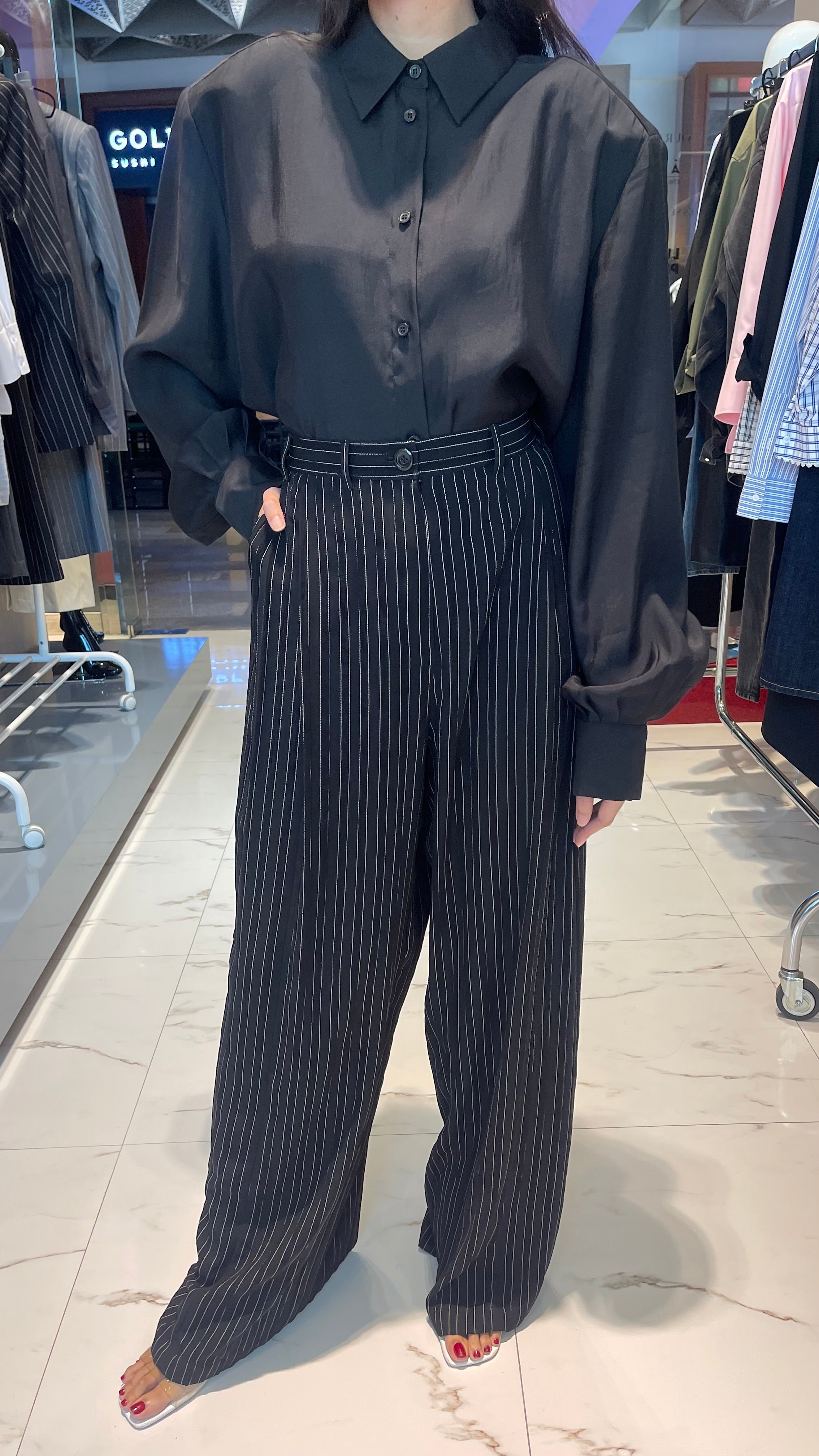 WIDE LEG PINSTRIPE TROUSERS  (بنطلون) "BOUBOU"