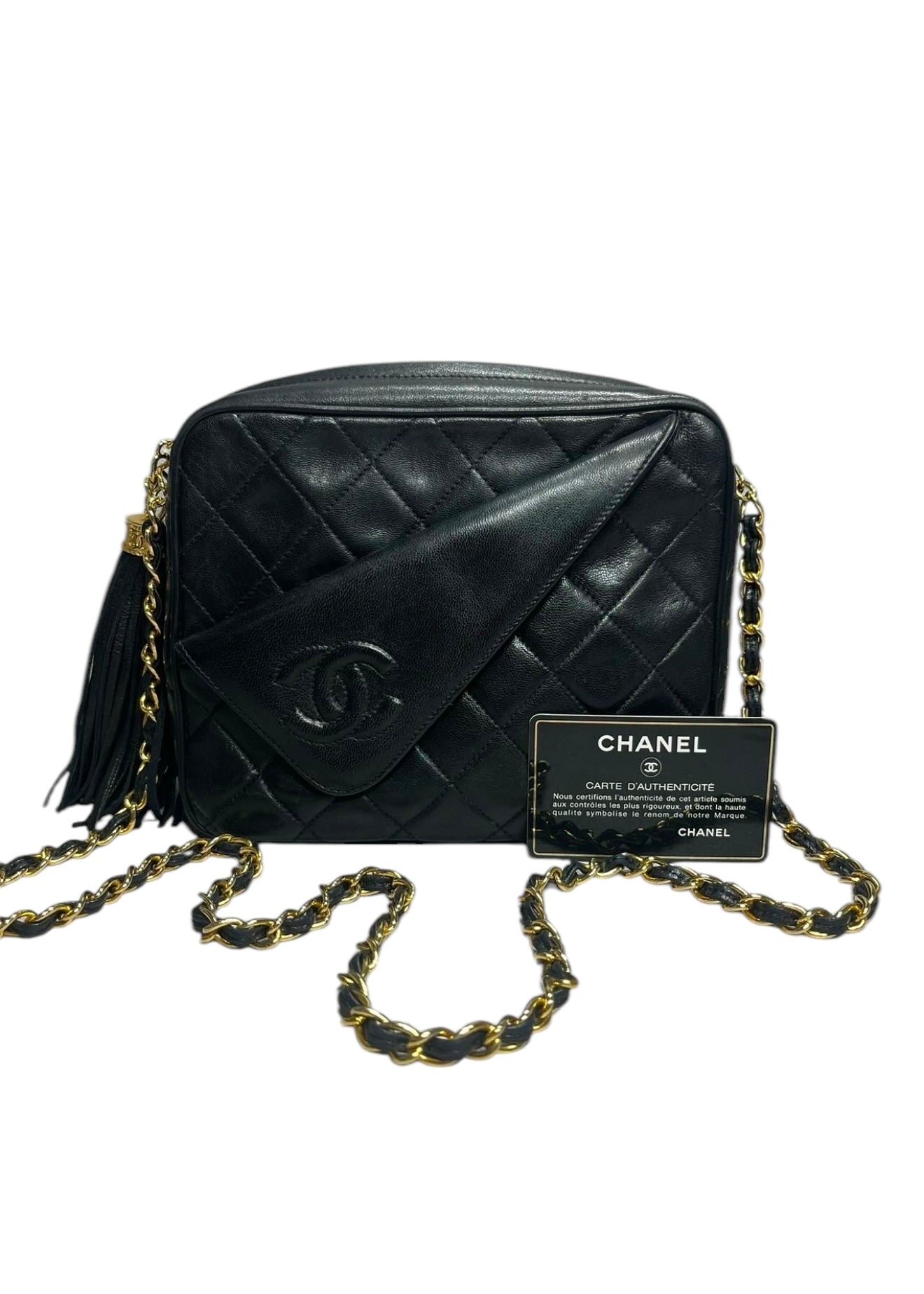 Chanel Vintage Timeless CC Square Diagonal Flap Camera Bag Black Lambskin GHW #0 #120506