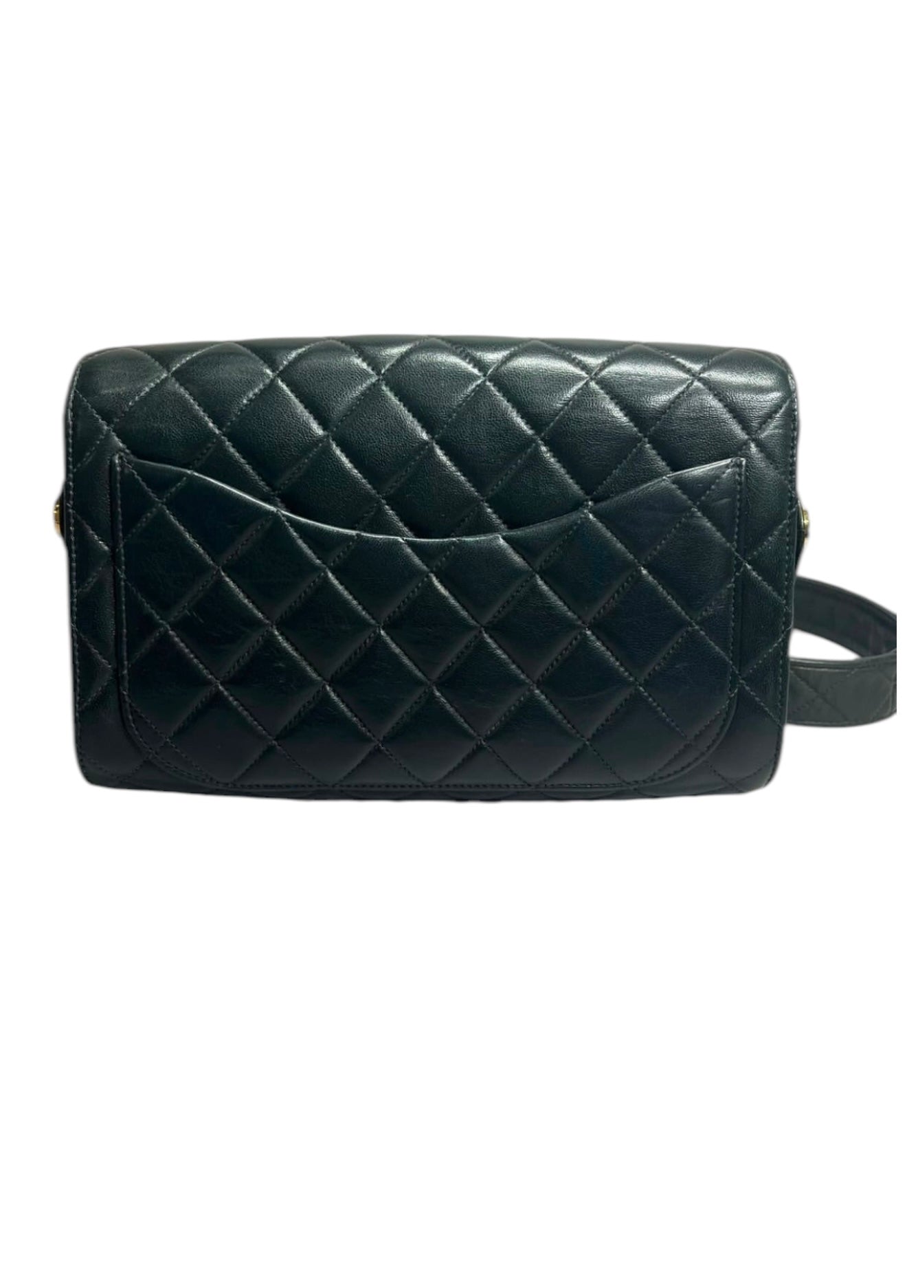 Chanel Vintage Rectangle Flap Quilted Strap Black Lambskin GHW #2 #12001