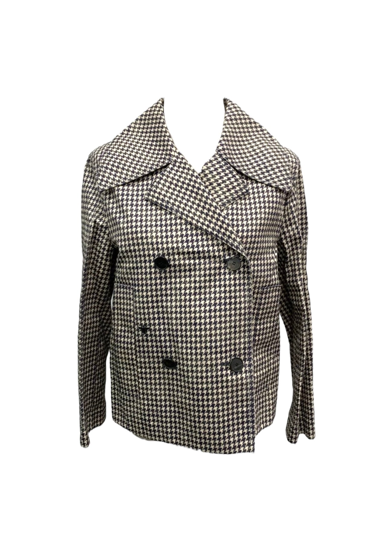 Christian Dior Double Breasted Jacket Black / White Houndstooth Size 36 SKC1877