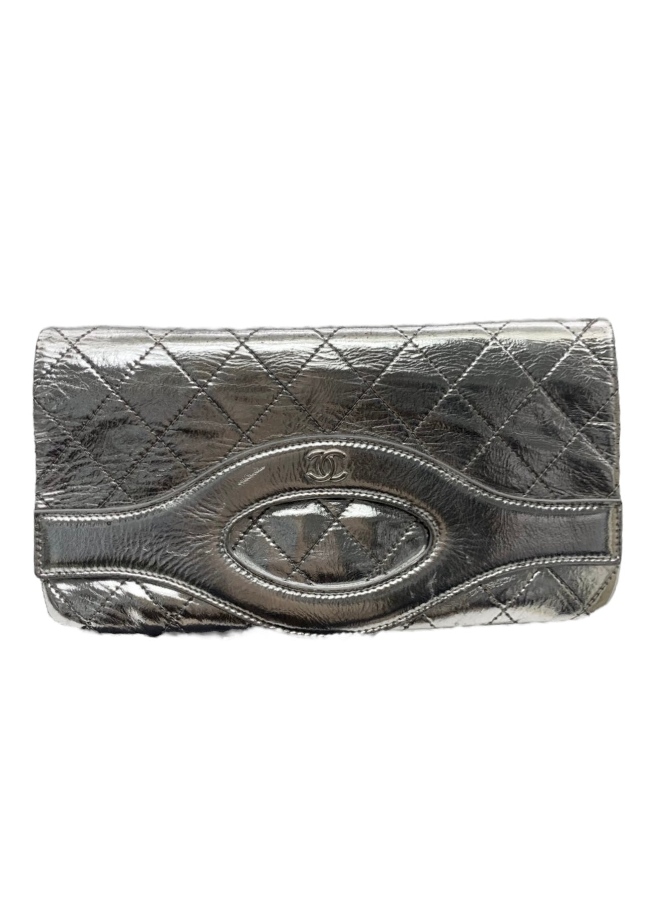 Chanel Foldover Clutch Metallic Silver Calfskin SHW #27 SKC1803