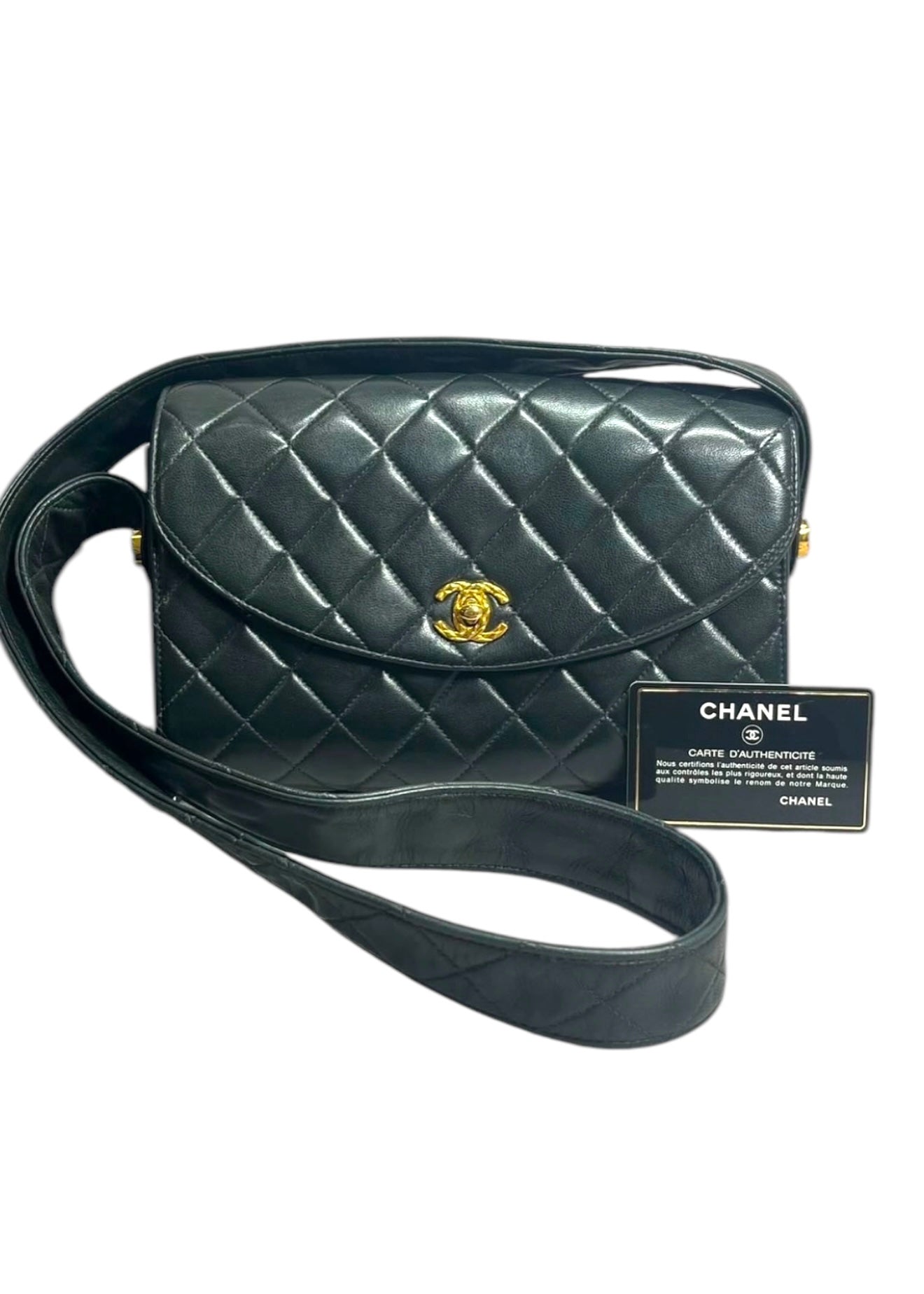 Chanel Vintage Rectangle Flap Quilted Strap Black Lambskin GHW #2 #12001