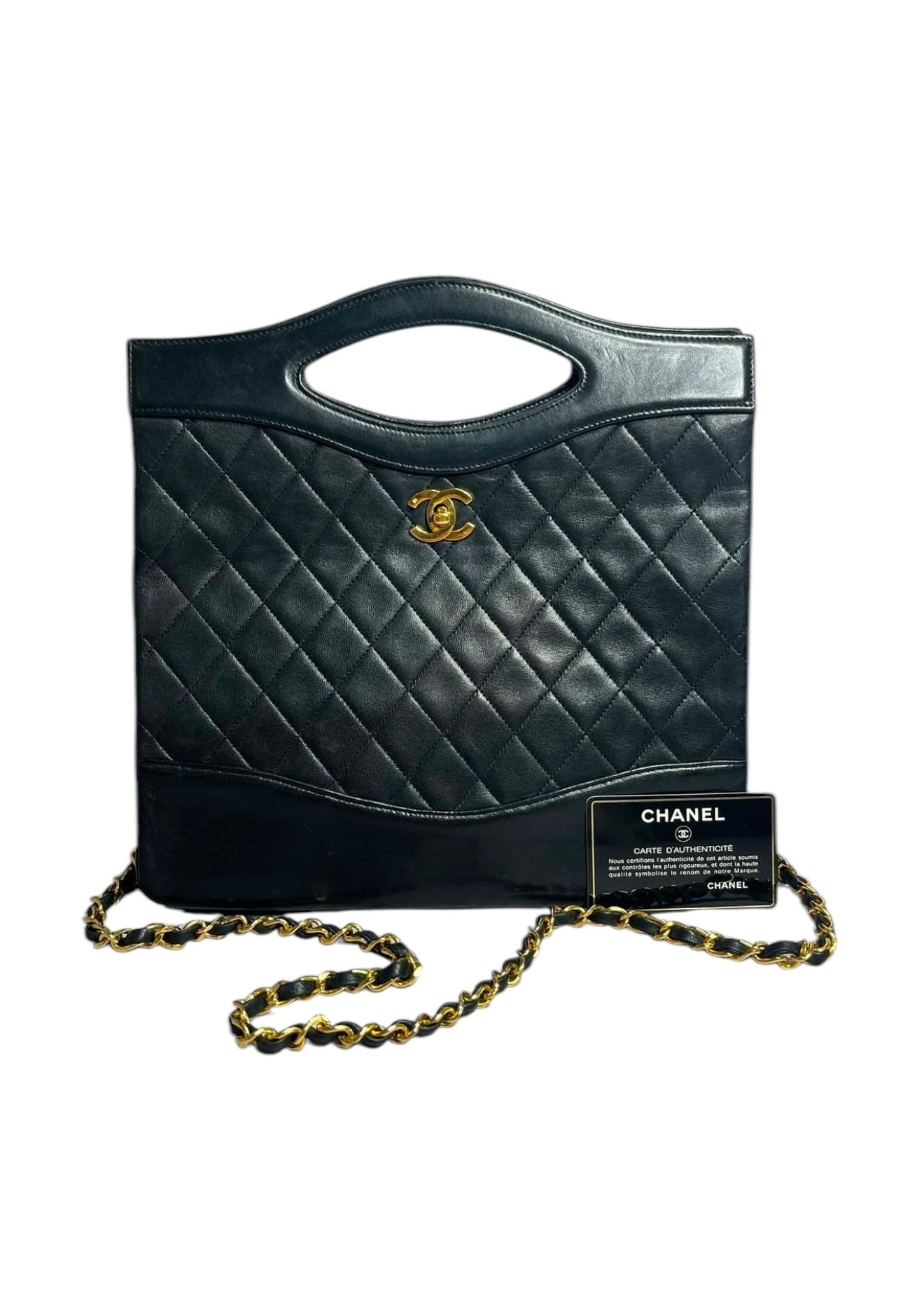 Chanel Vintage Shopping Tote Turnlock Black Lambskin GHW #1 #120606