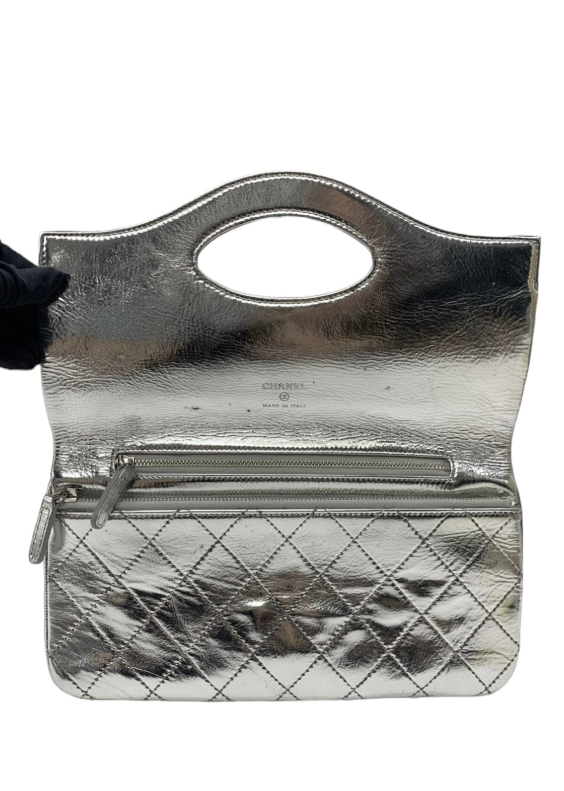 Chanel Foldover Clutch Metallic Silver Calfskin SHW #27 SKC1803