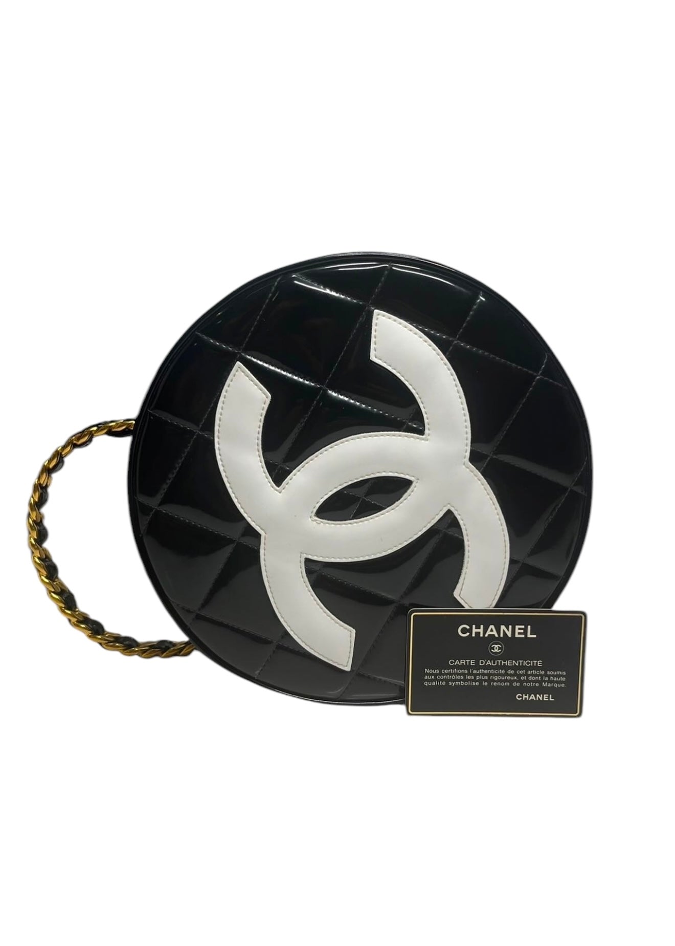 Chanel Vintage Round Vanity Black Patent GHW #3 #17500