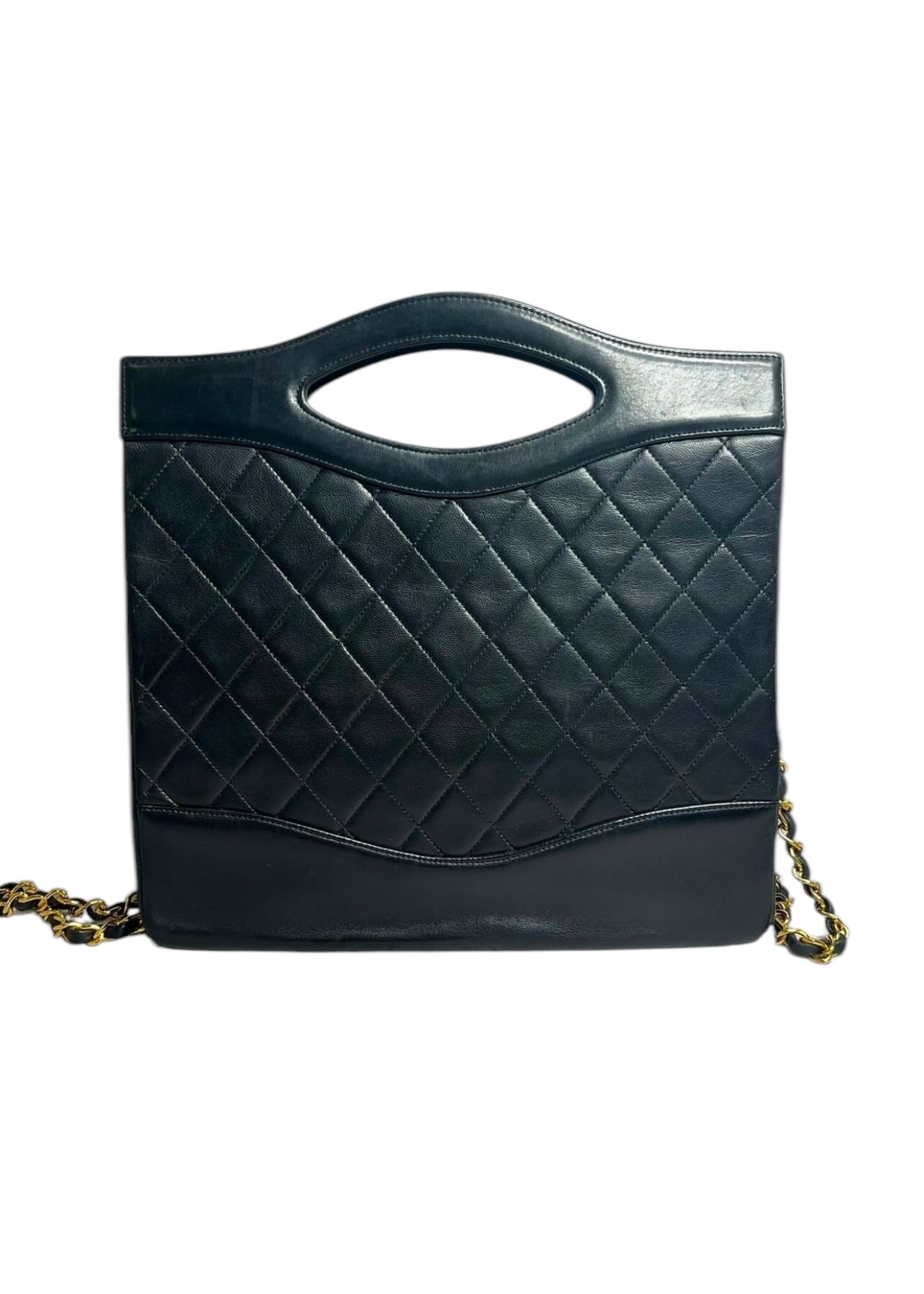 Chanel Vintage Shopping Tote Turnlock Black Lambskin GHW #1 #120606