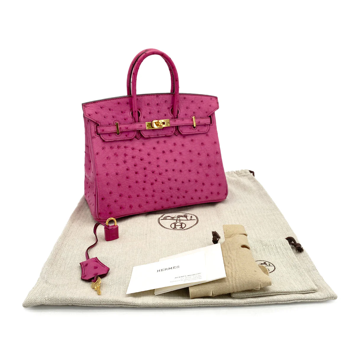 HERMES BIRKIN 25 FUCHSIA OSTRICH HAND BAG 2009 SQUARE M GOLD HARDWARE 90324625