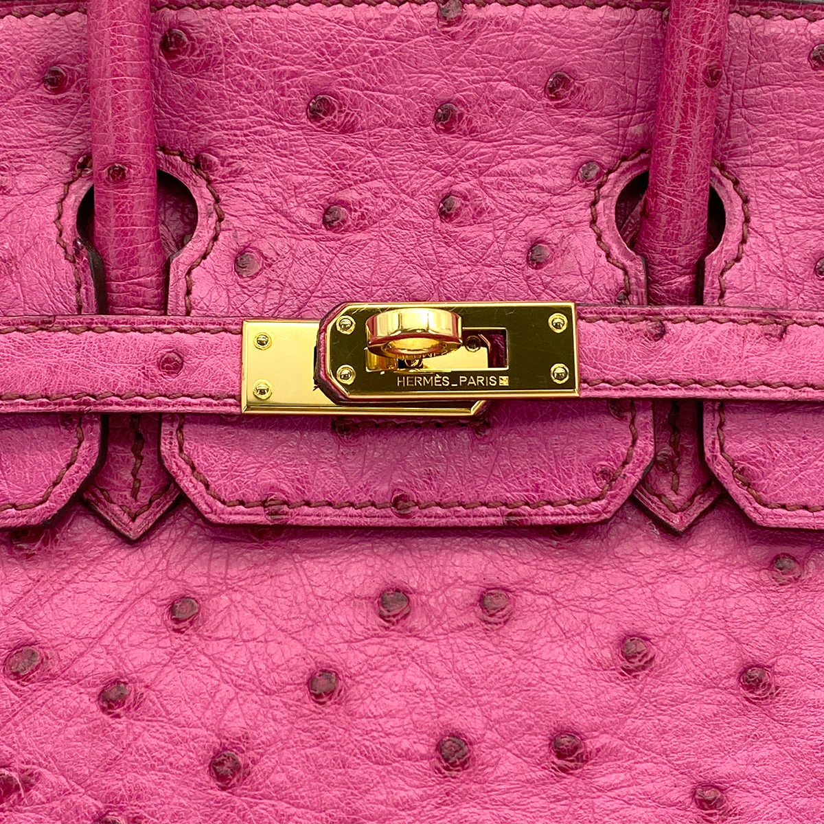 HERMES BIRKIN 25 FUCHSIA OSTRICH HAND BAG 2009 SQUARE M GOLD HARDWARE 90324625