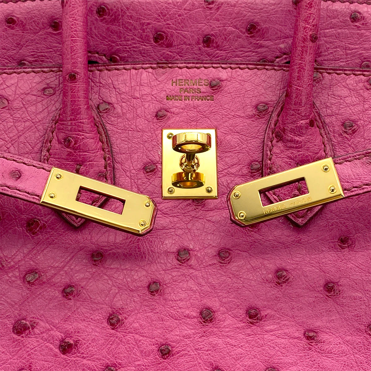 HERMES BIRKIN 25 FUCHSIA OSTRICH HAND BAG 2009 SQUARE M GOLD HARDWARE 90324625