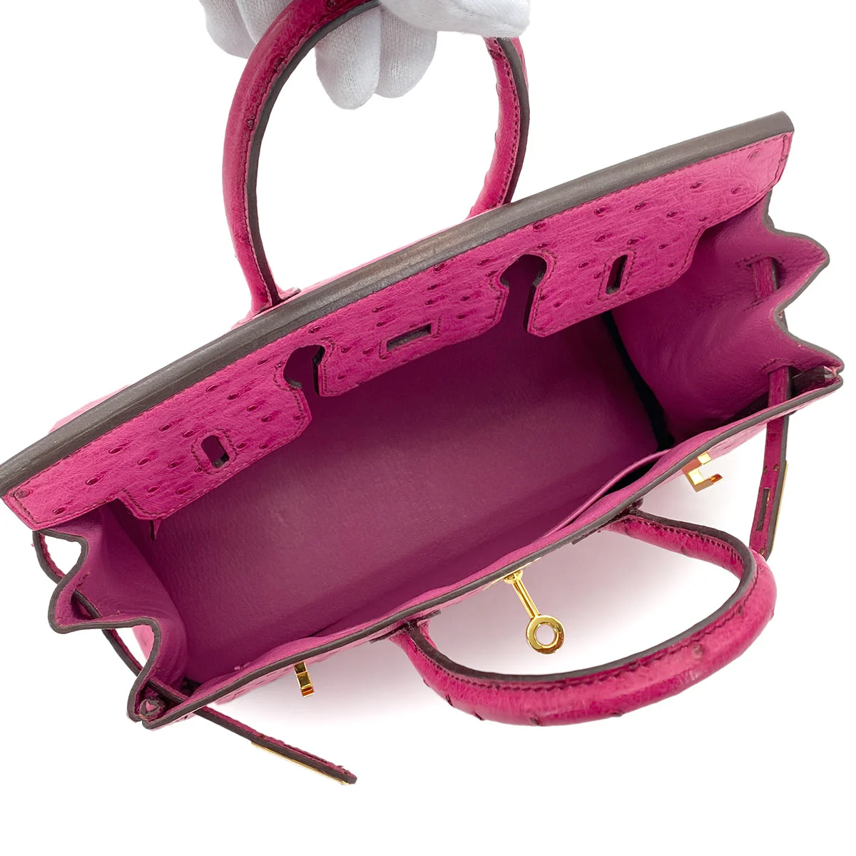 HERMES BIRKIN 25 FUCHSIA OSTRICH HAND BAG 2009 SQUARE M GOLD HARDWARE 90324625
