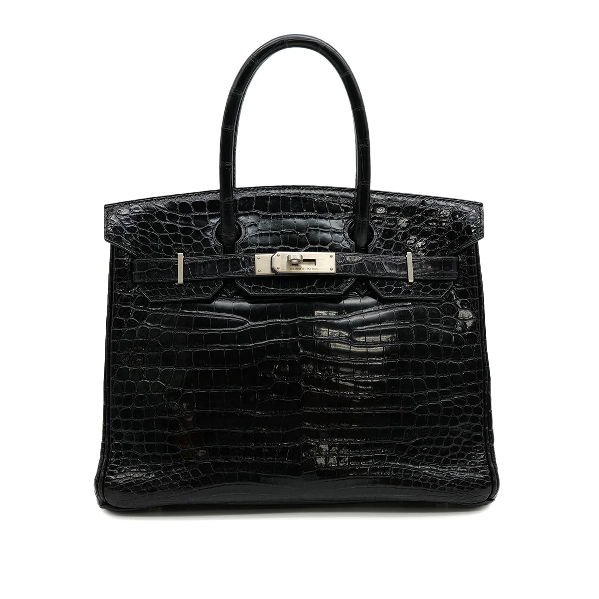 HERMES BIRKIN 30 BLACK POROSUS CROCODILE HAND BAG 2000 SQUARE D MATT HARDWARE 90314409