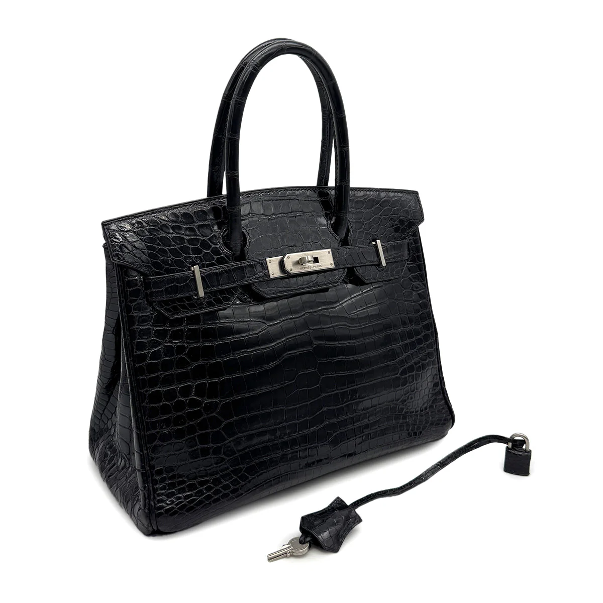 HERMES BIRKIN 30 BLACK POROSUS CROCODILE HAND BAG 2000 SQUARE D MATT HARDWARE 90314409