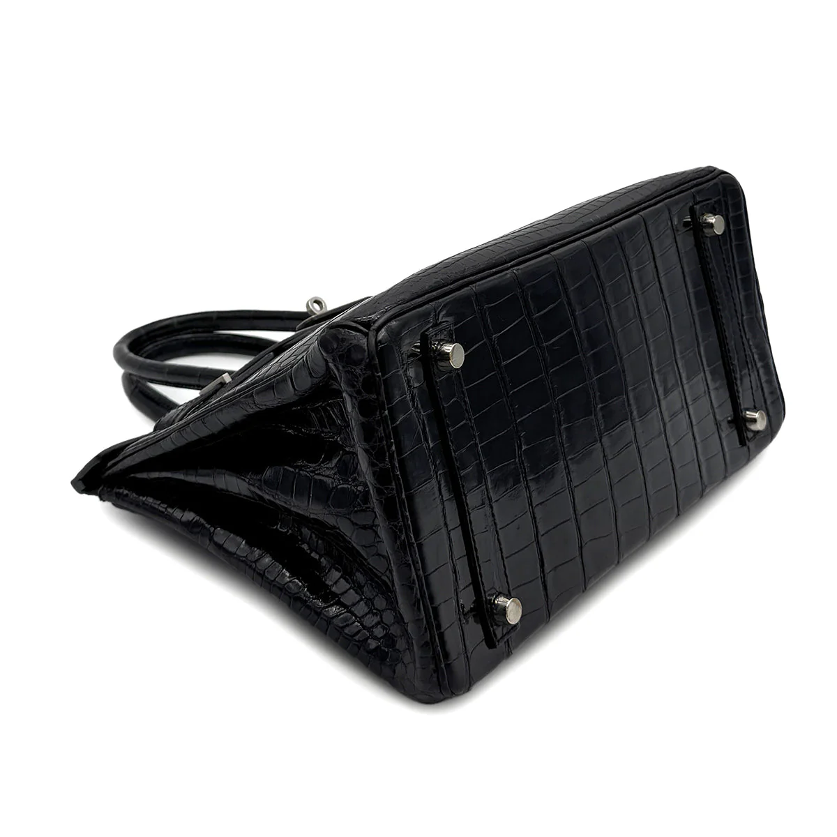 HERMES BIRKIN 30 BLACK POROSUS CROCODILE HAND BAG 2000 SQUARE D MATT HARDWARE 90314409