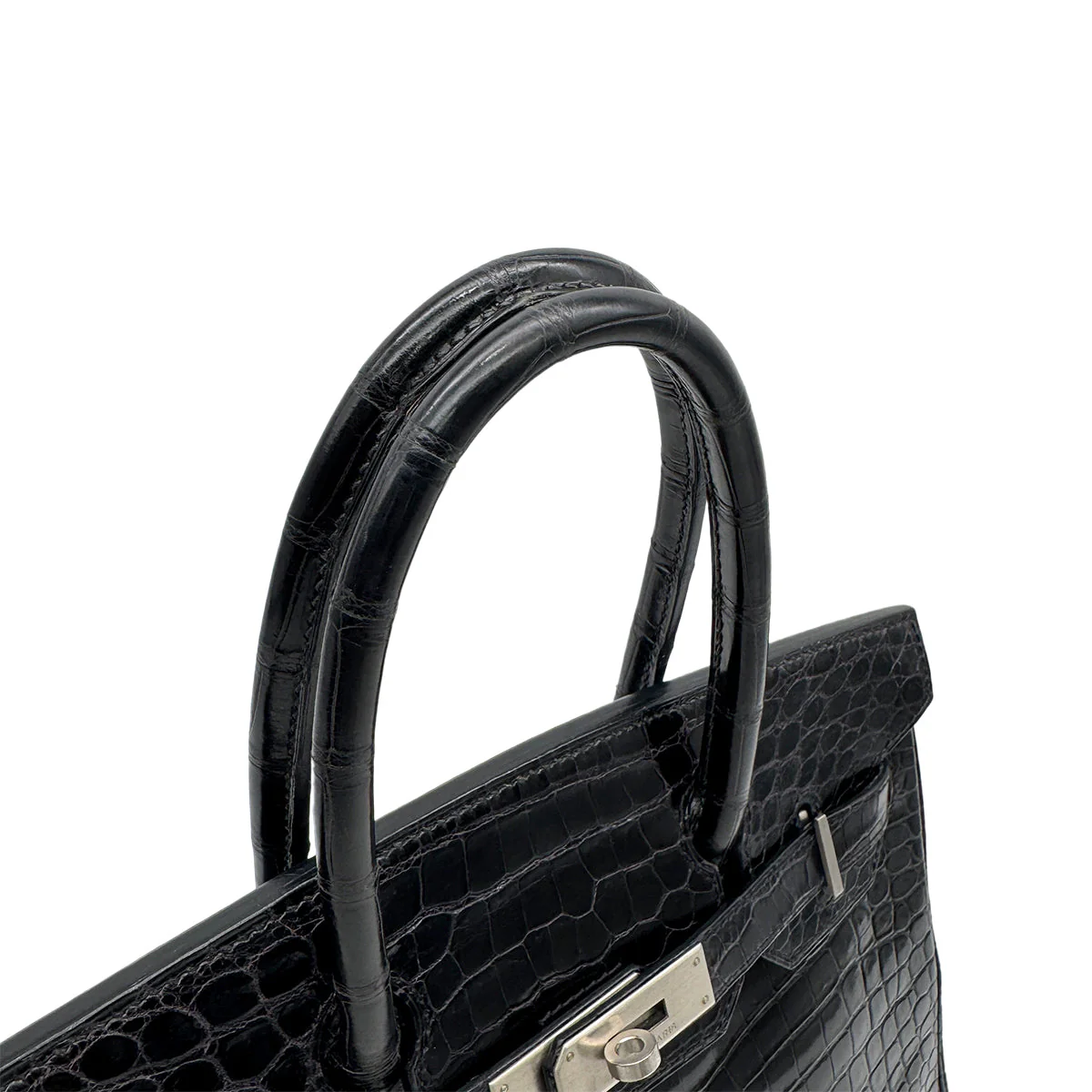 HERMES BIRKIN 30 BLACK POROSUS CROCODILE HAND BAG 2000 SQUARE D MATT HARDWARE 90314409