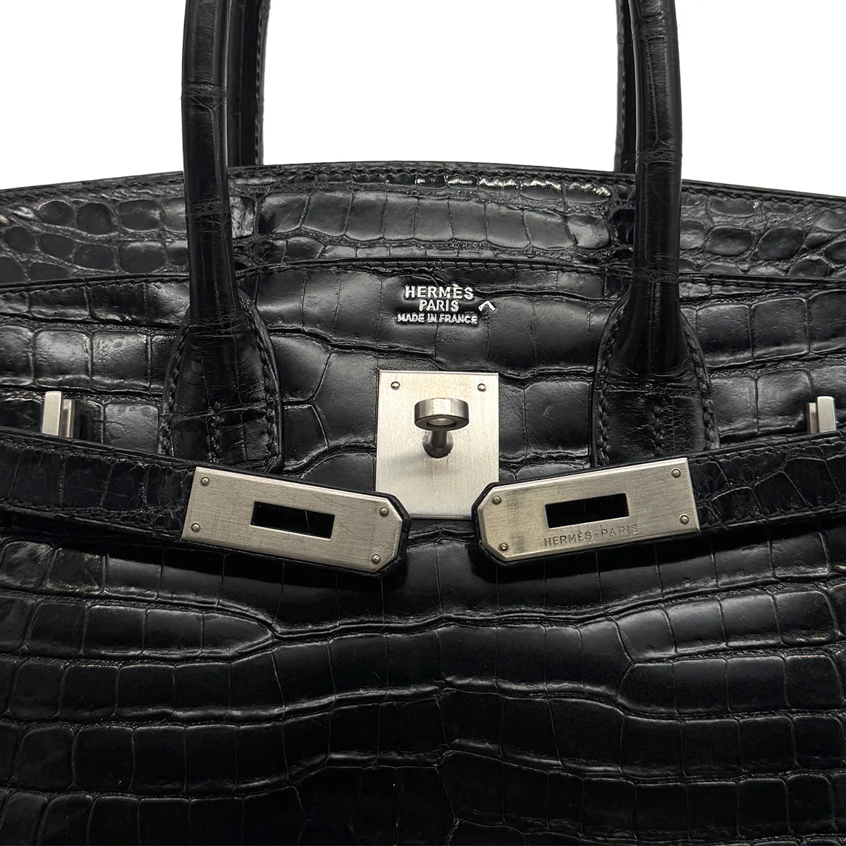 HERMES BIRKIN 30 BLACK POROSUS CROCODILE HAND BAG 2000 SQUARE D MATT HARDWARE 90314409