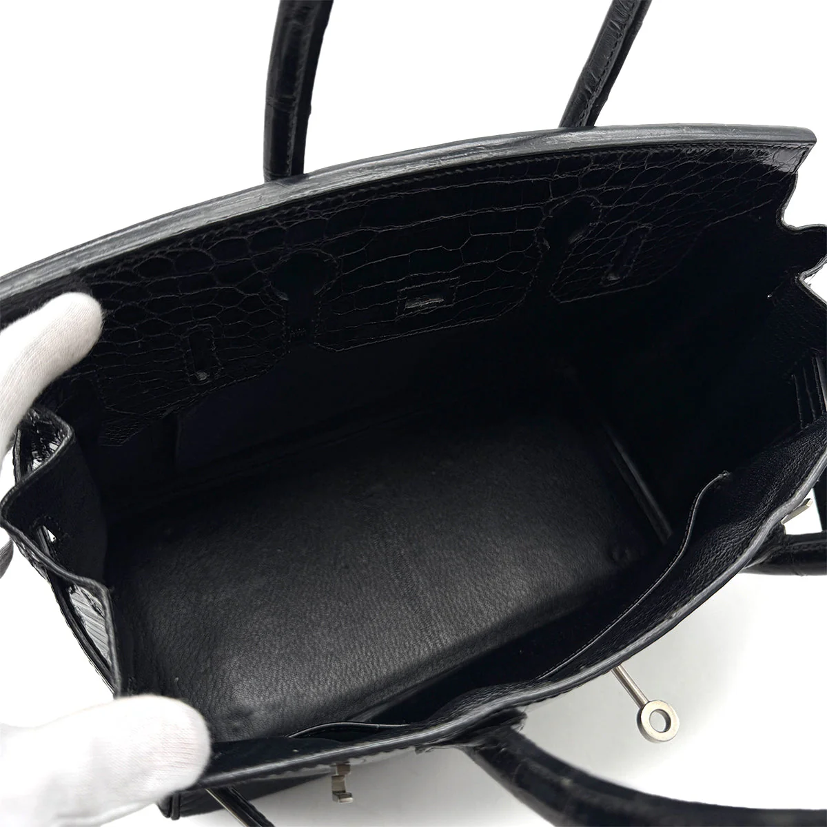 HERMES BIRKIN 30 BLACK POROSUS CROCODILE HAND BAG 2000 SQUARE D MATT HARDWARE 90314409