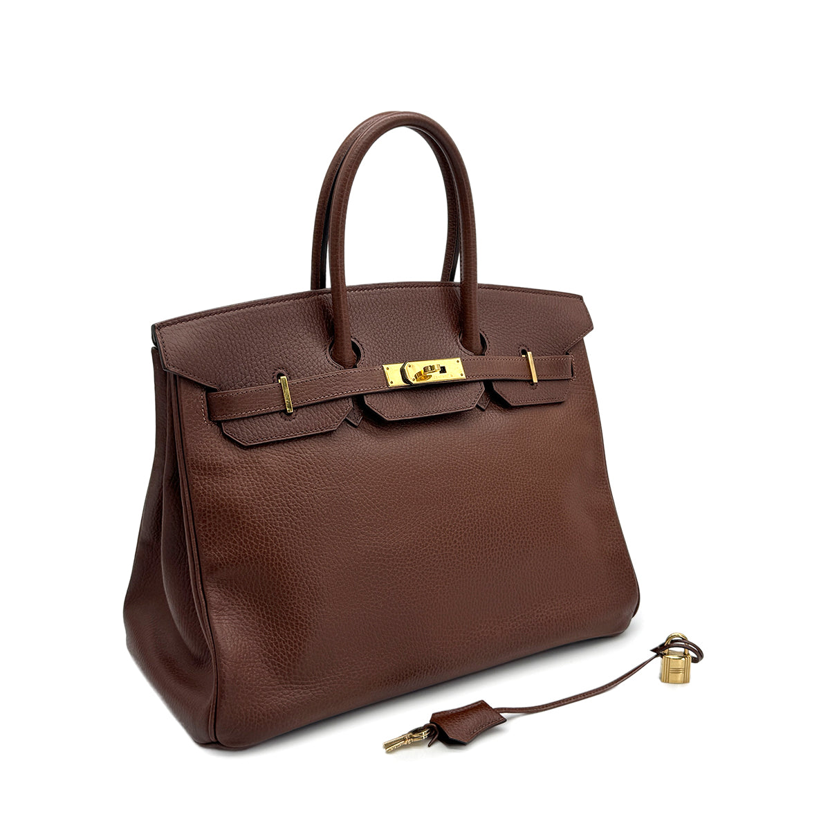 HERMES BIRKIN 35 MARRON FONCE ARDENNES HAND BAG 1999 SQUARE C GOLD HARDWARE 90321161