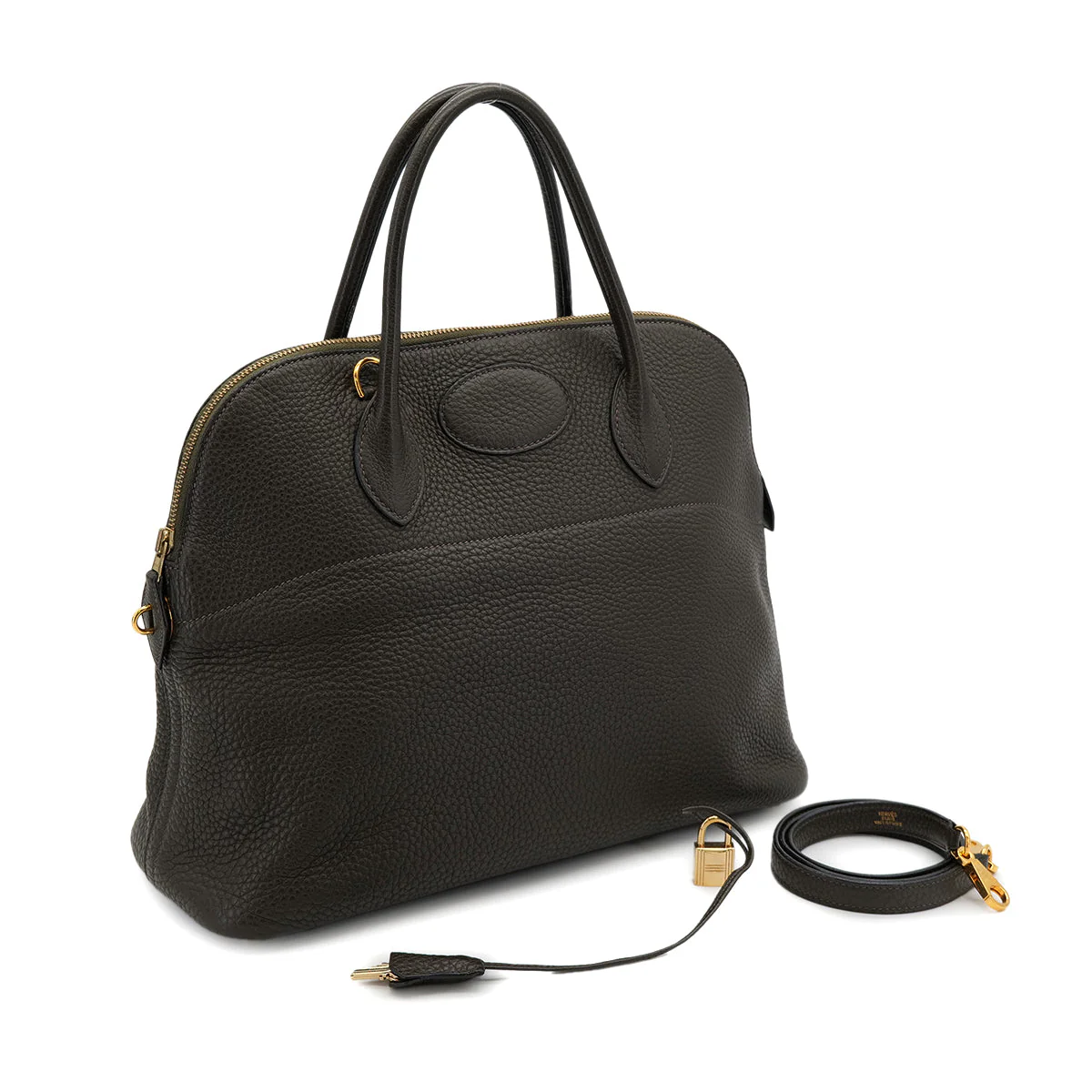 HERMES BOLIDE 35 VERT OLIVE TAURILLON CLEMENCE HAND SHOULDER BAG 2005 SQUARE I GOLD HARDWARE 90325607