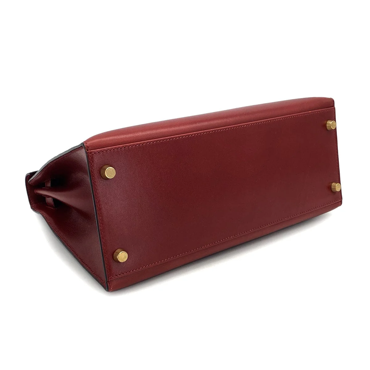 HERMES KELLY 28 SELLIER ROUGE H BOXCALF HAND SHOULDER BAG 2002 SQUARE F GOLD HARDWARE 90324446