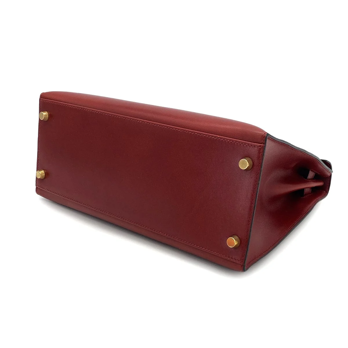 HERMES KELLY 28 SELLIER ROUGE H BOXCALF HAND SHOULDER BAG 2002 SQUARE F GOLD HARDWARE 90324446