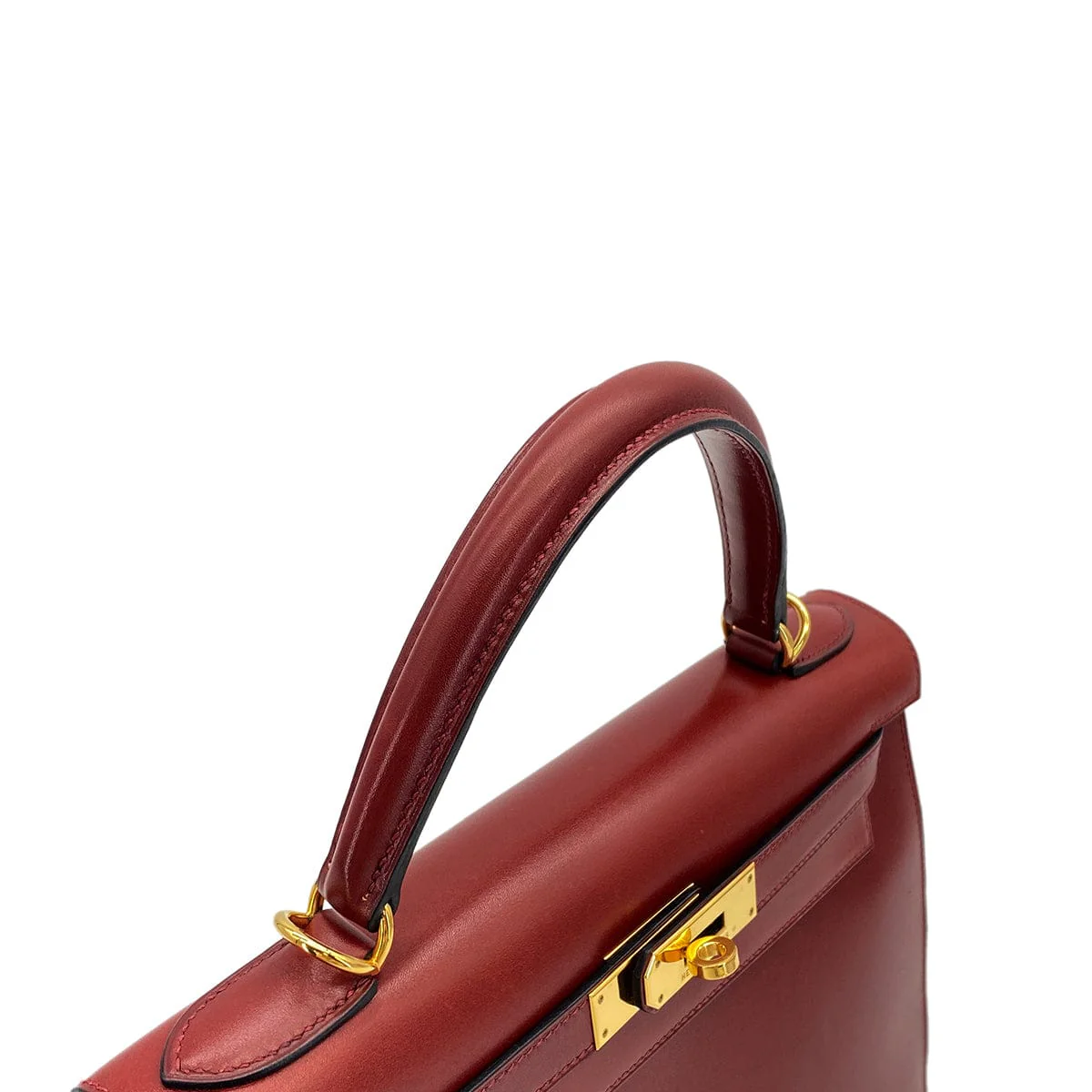 HERMES KELLY 28 SELLIER ROUGE H BOXCALF HAND SHOULDER BAG 2002 SQUARE F GOLD HARDWARE 90324446