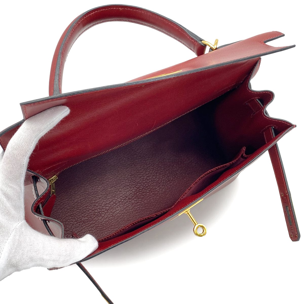 HERMES KELLY 28 SELLIER ROUGE H BOXCALF HAND SHOULDER BAG 2002 SQUARE F GOLD HARDWARE 90324446