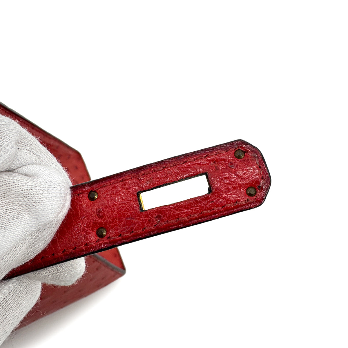 HERMES KELLY 28 SELLIER ROUGE VIF OSTRICH HAND SHOULDER BAG 1989 CIRCLE S GOLD HARDWA SAB0001