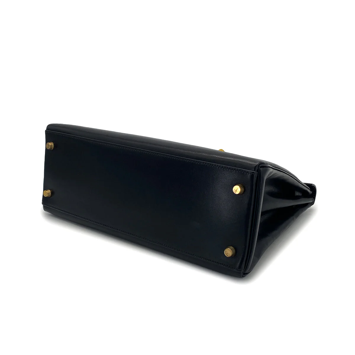 HERMES KELLY 32 RETOURNE BLACK BOXCALF HAND SHOULDER BAG 1994 CIRCLE X GOLD HARDWARE 90324739