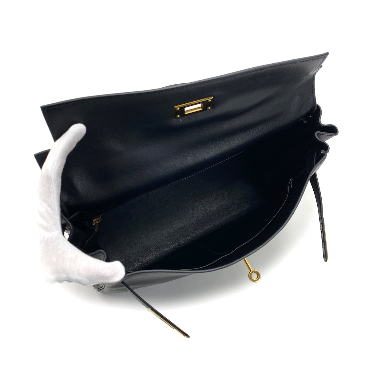HERMES KELLY 32 RETOURNE BLACK VEAU GULLIVER HAND BAG 1999 SQUARE C GOLD HARDWARE 90322047