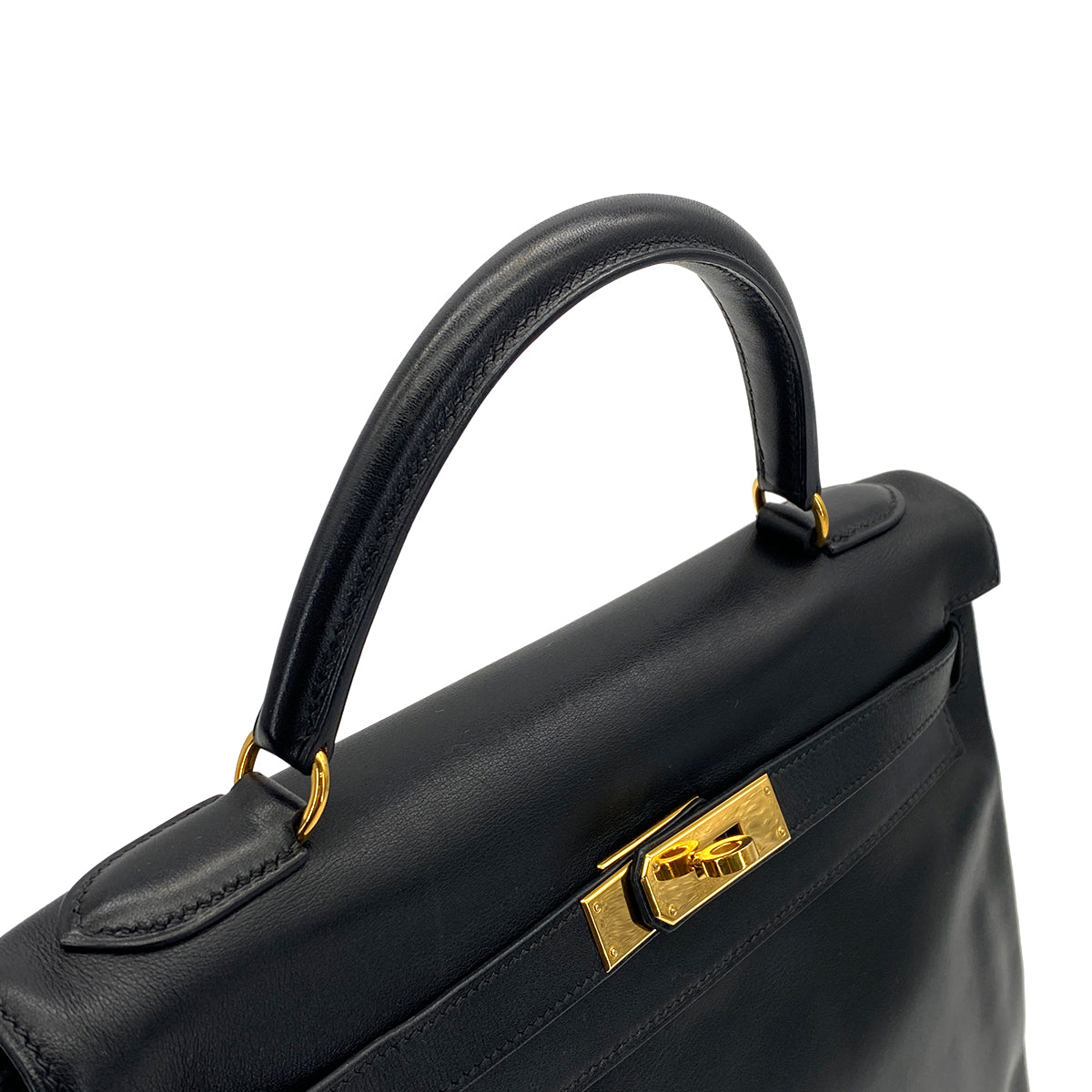 HERMES KELLY 32 RETOURNE BLACK VEAU GULLIVER HAND BAG 1999 SQUARE C GOLD HARDWARE 90322047