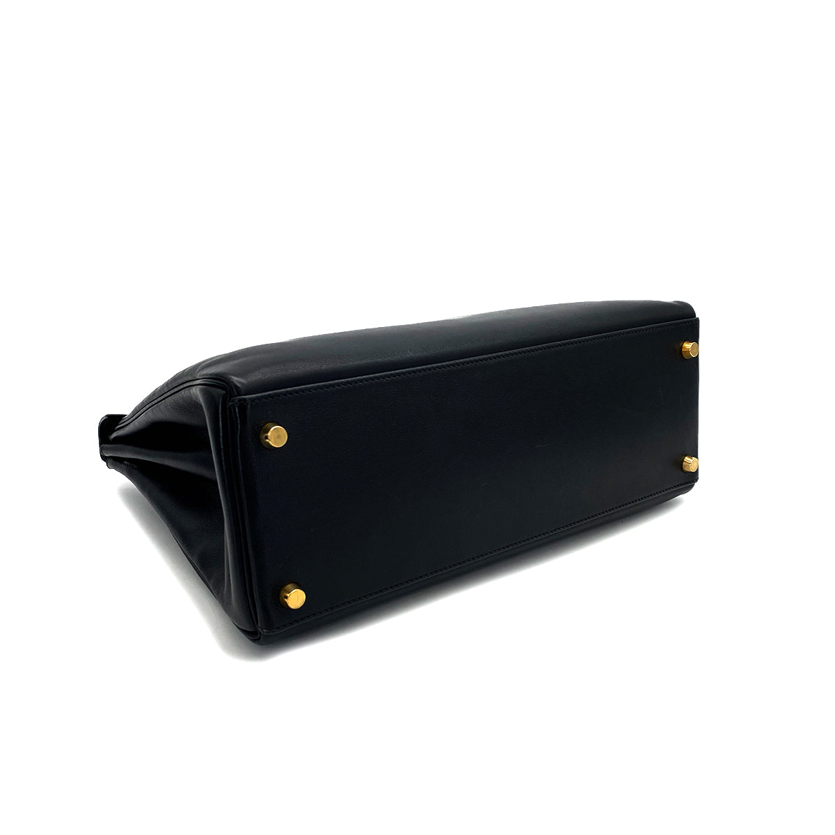 HERMES KELLY 32 RETOURNE BLACK VEAU GULLIVER HAND BAG 1999 SQUARE C GOLD HARDWARE 90322047